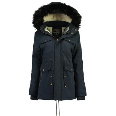 Parka – bergsport – dames – lang, met capuchon – marineblauw