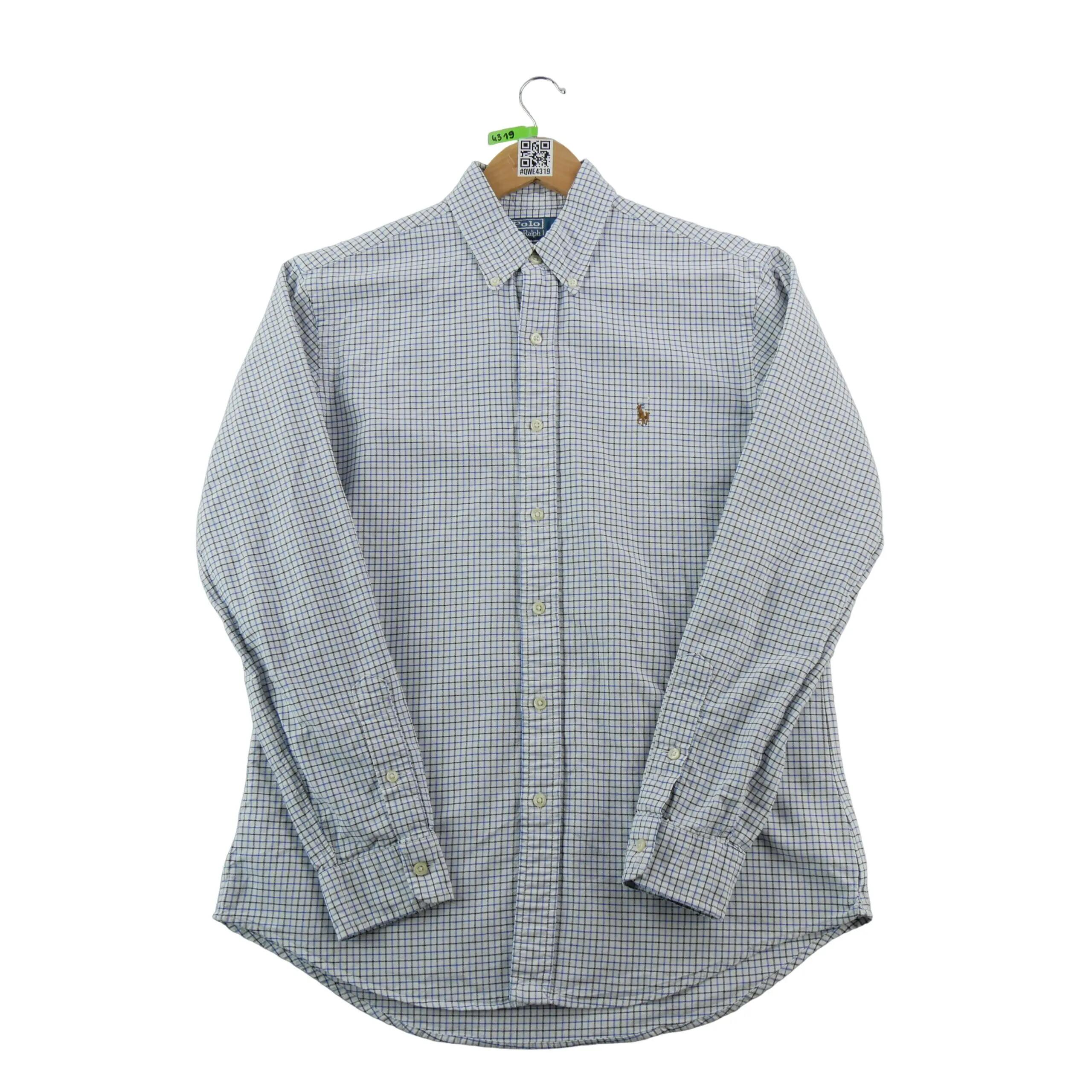 Cămașă bărbați în carouri Custom Fit albă