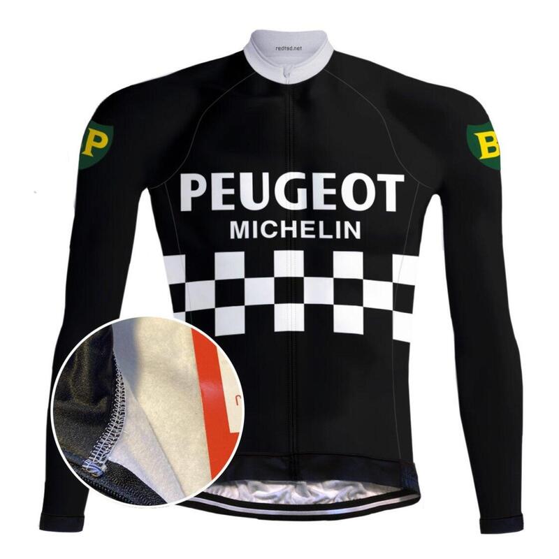 Camiseta ciclista Retro Peugeot Negra (Fleece) - REDTED