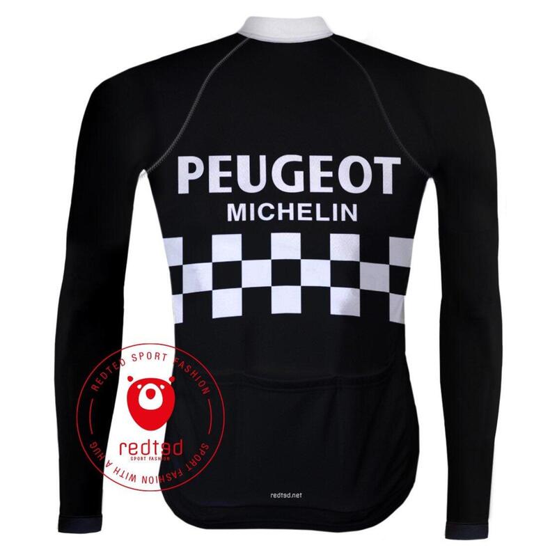 Camiseta ciclista Retro Peugeot Negra (Fleece) - REDTED