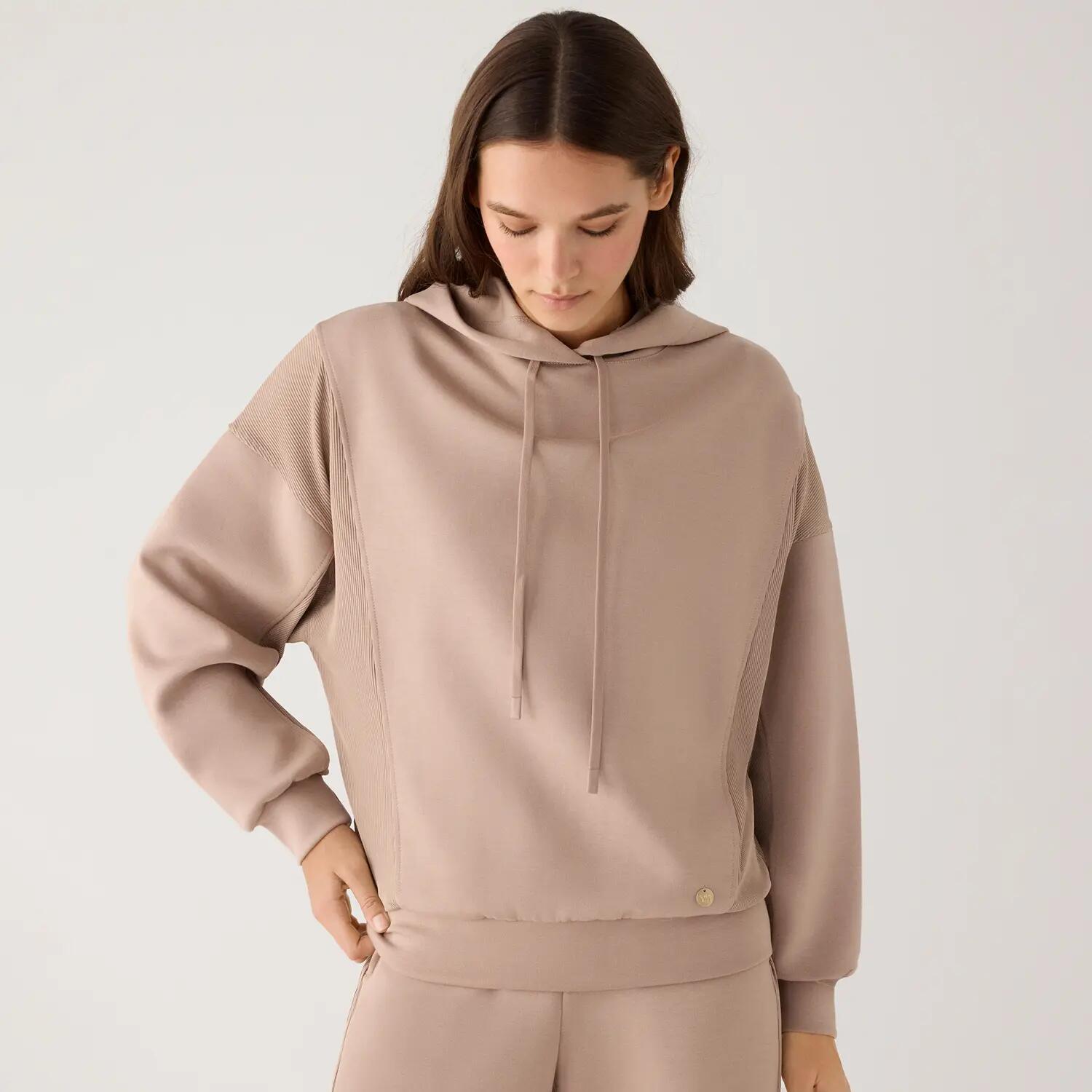 Sudadera afelpada con capucha beige 3/7