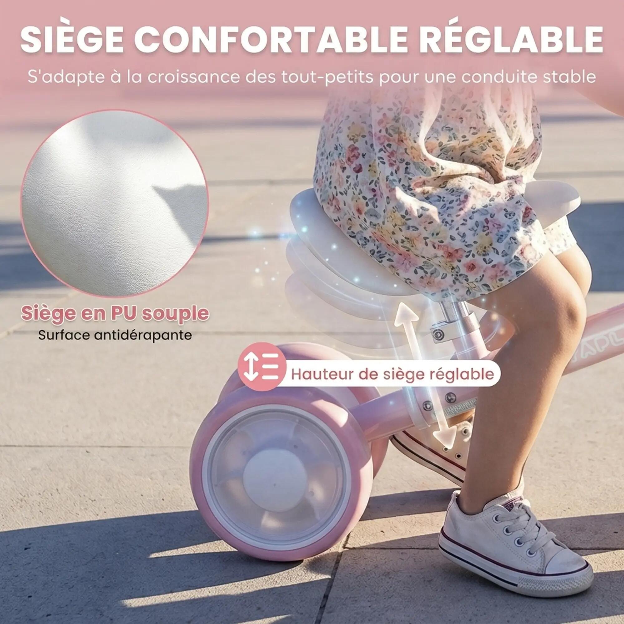 Draisienne enfant 4 roues LED réglable rose 5/5