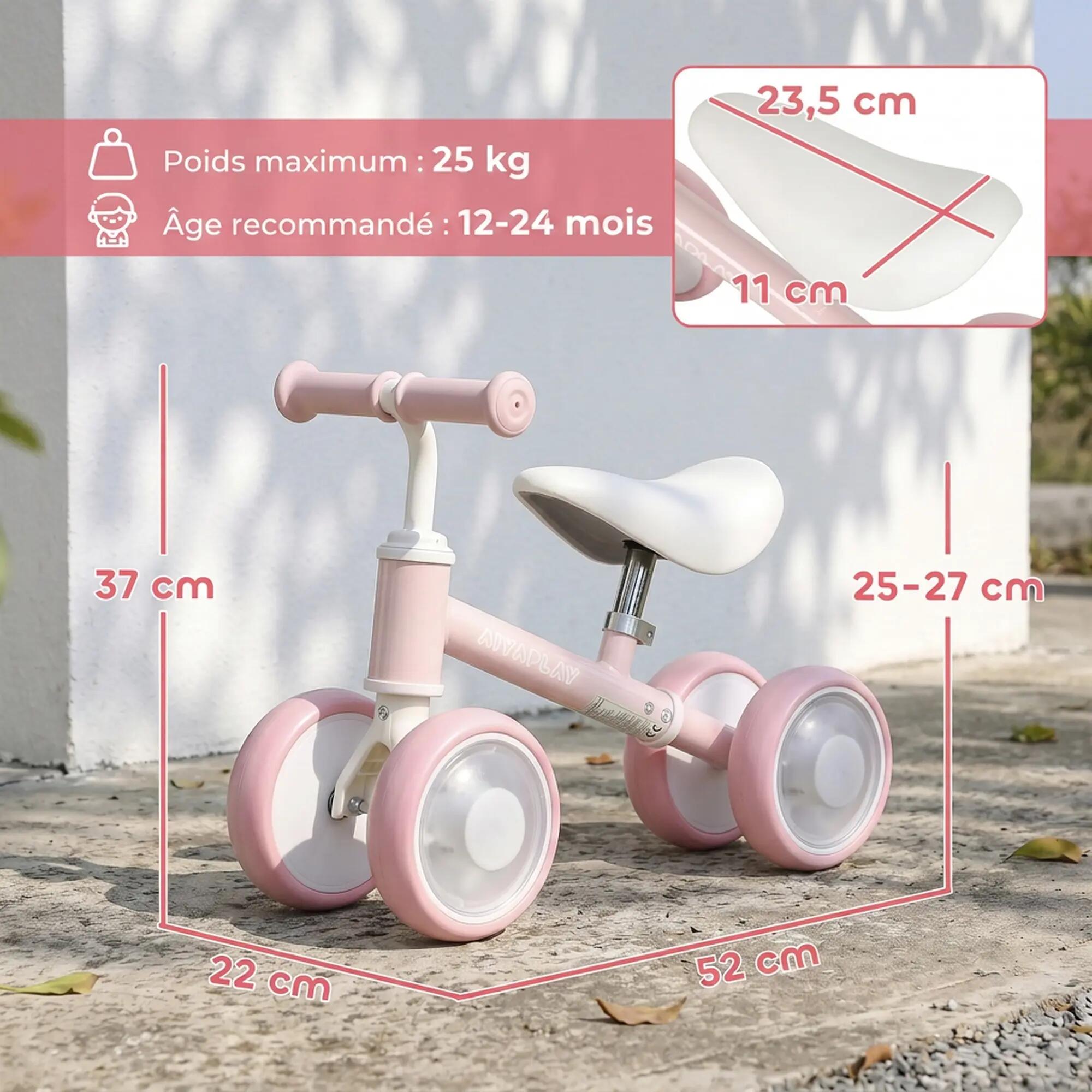 Draisienne enfant 4 roues LED réglable rose 3/5