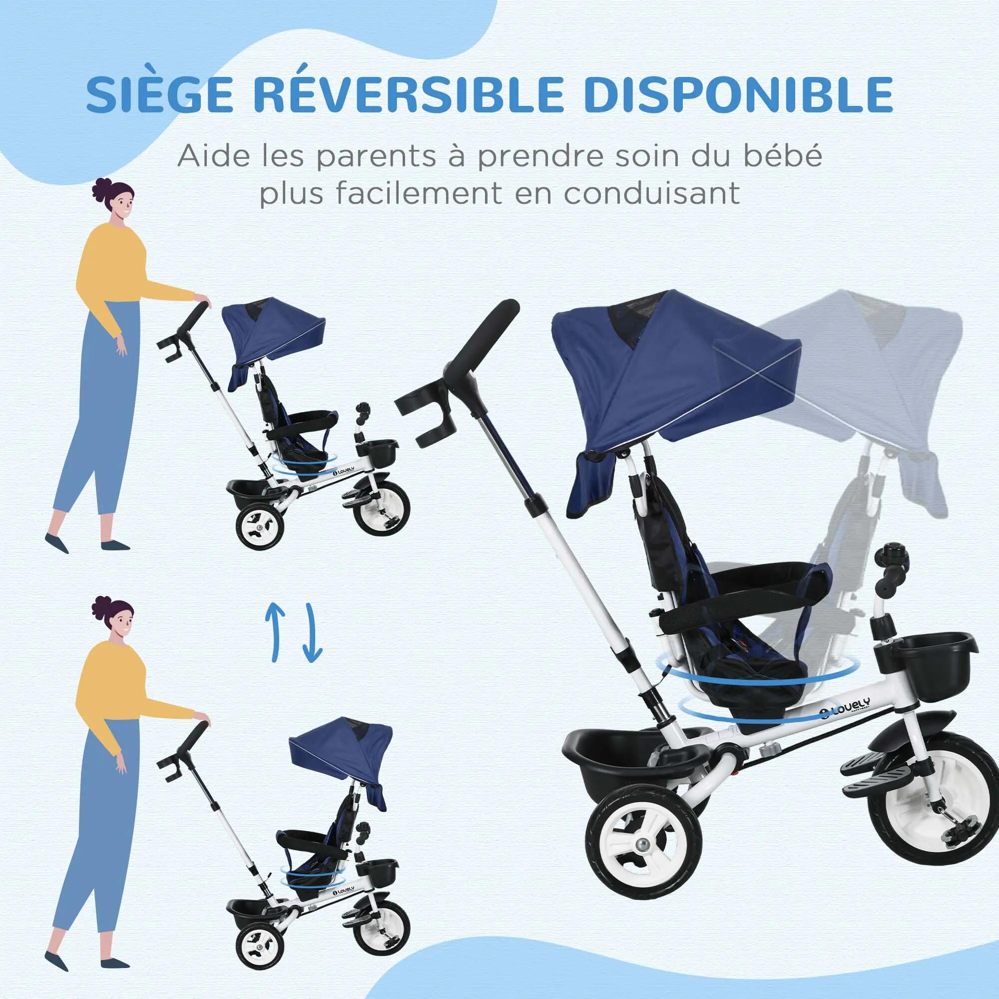 Tricycle enfant évolutif pliable canne télescopique siège réversible 5/5