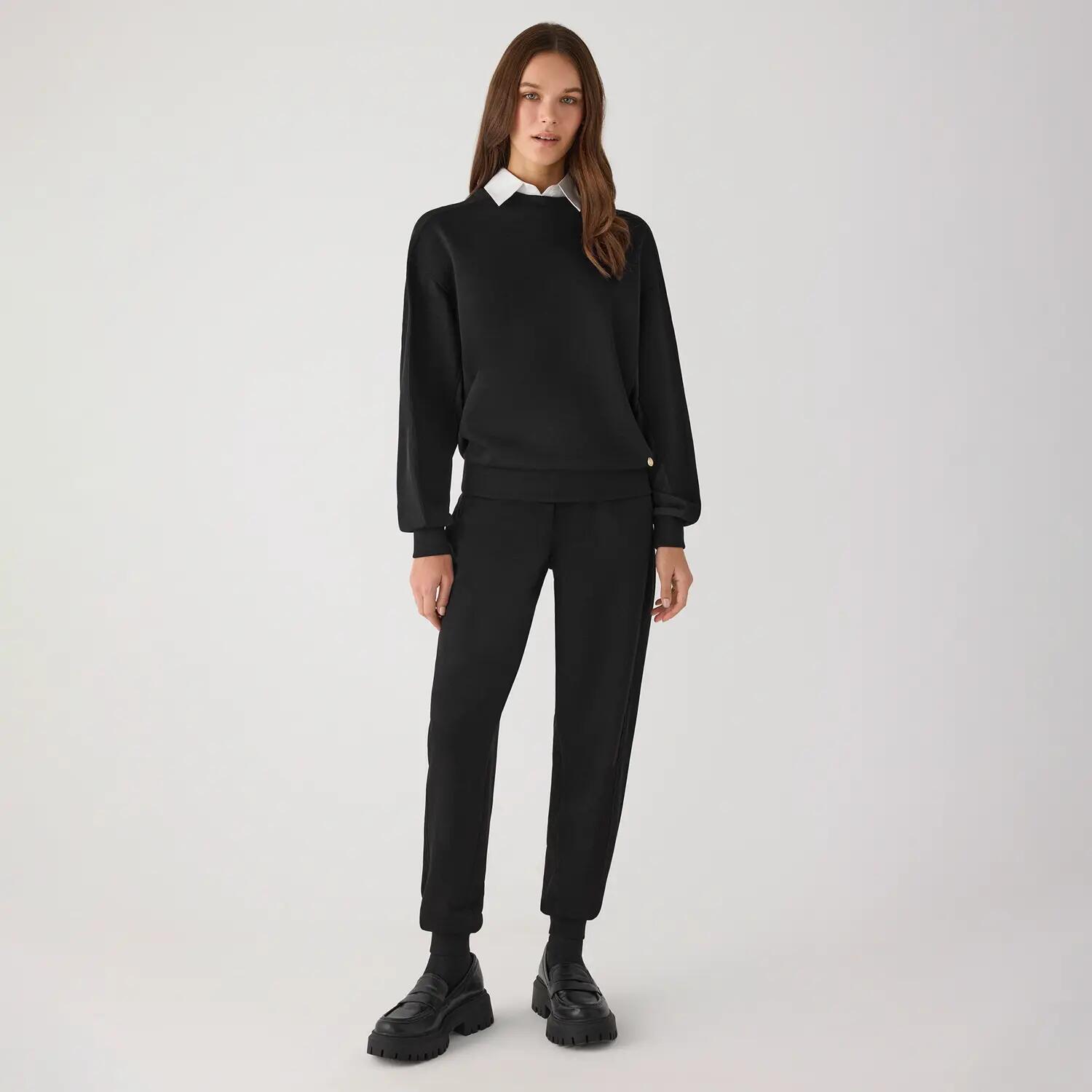 Pantalon de jogging noir en polaire taille haute 1/7
