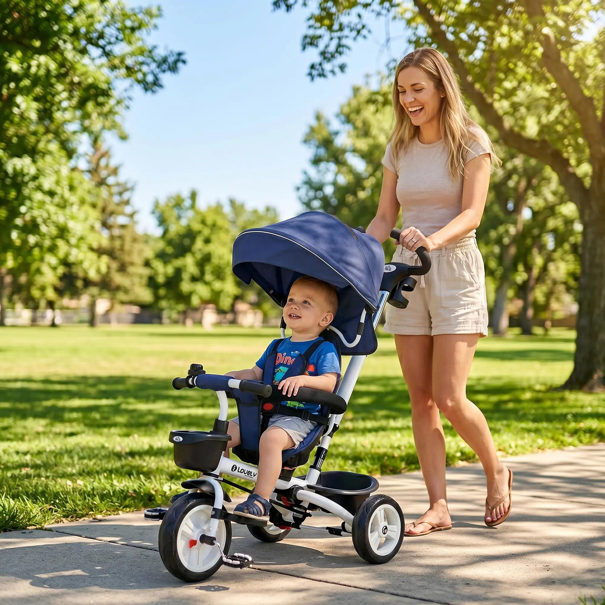 Tricycle enfant évolutif pliable canne télescopique siège réversible 2/5