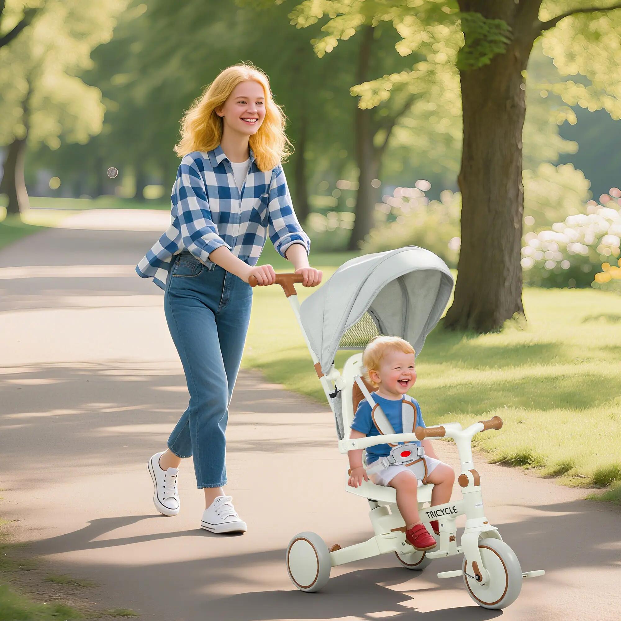 Tricycle enfant pliable évolutif 5 en 1 poignée telescopique 2/5