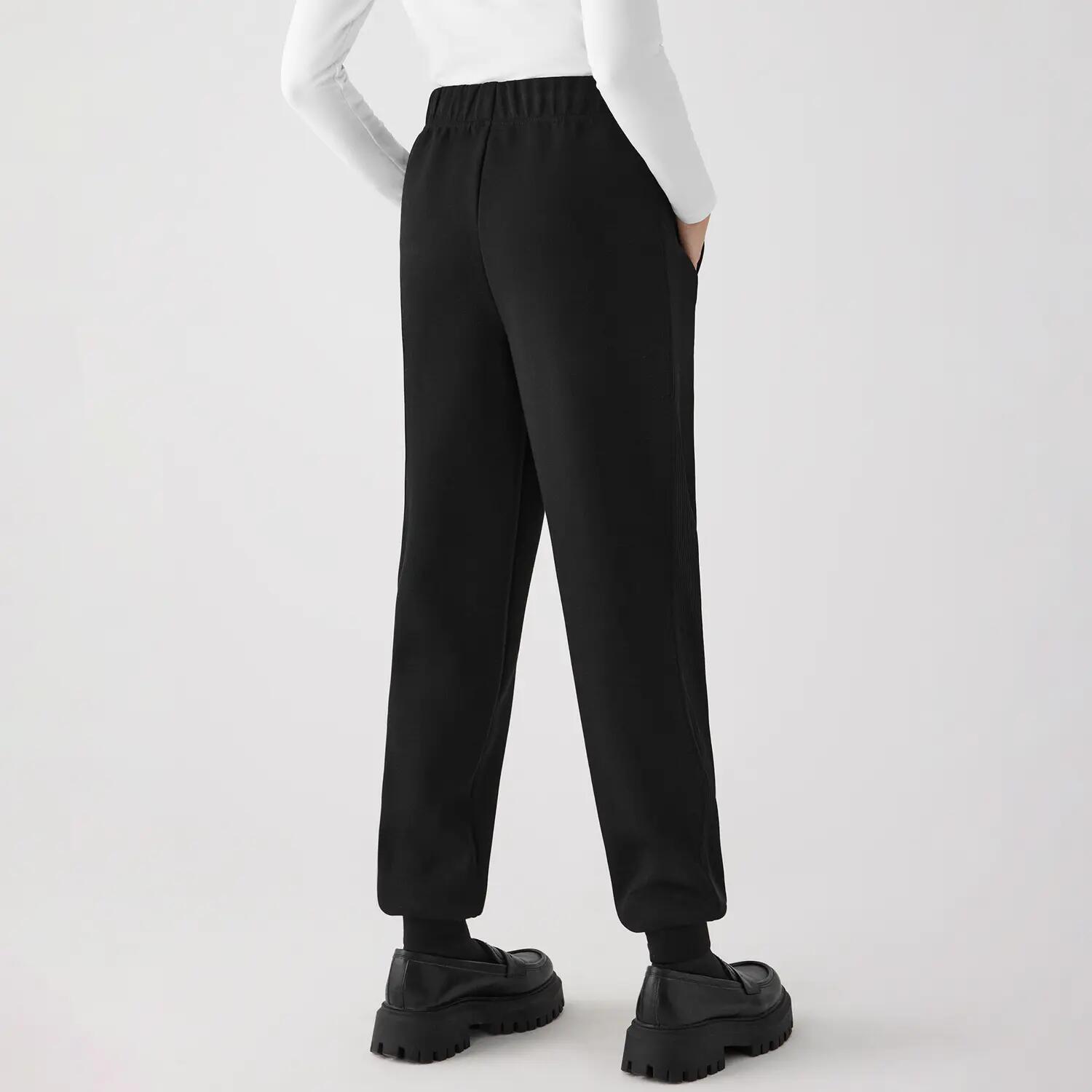Pantalon de jogging noir en polaire taille haute 3/7