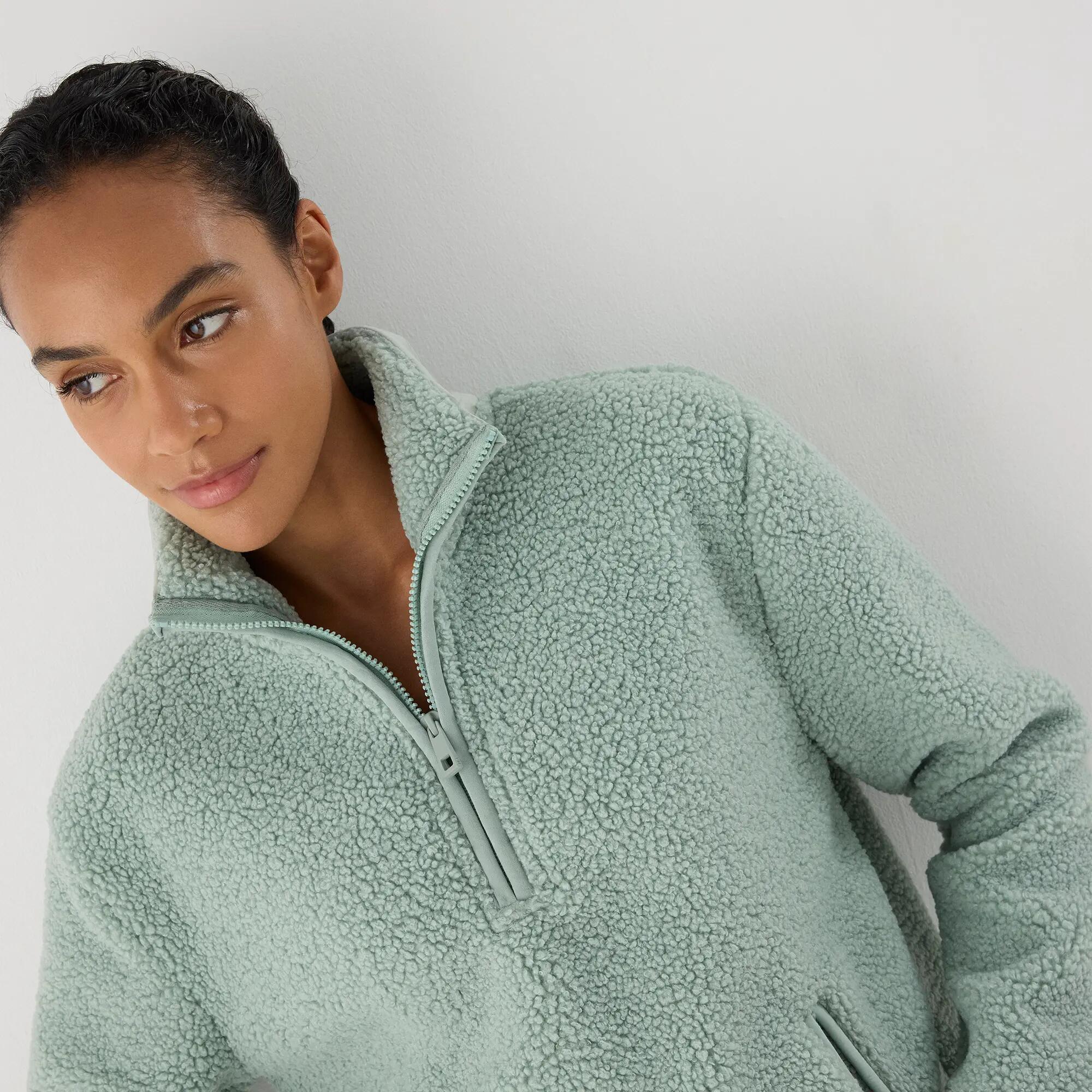 ULTRA THERMIQUE Sweat sport femme vert en sherpa 3/4