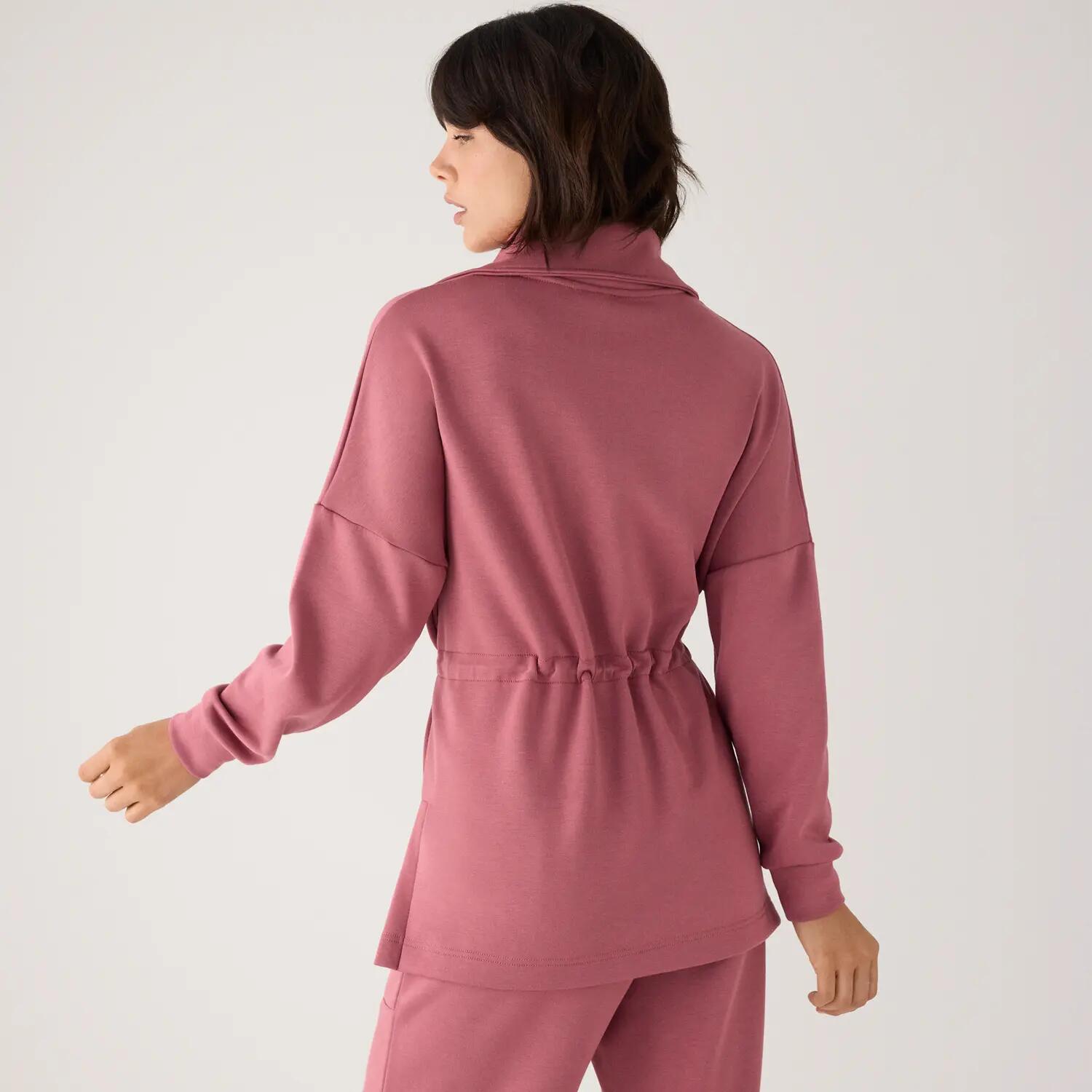 Sweat-shirt long en polaire avec fermeture éclair et taille ajustable, rose 4/7