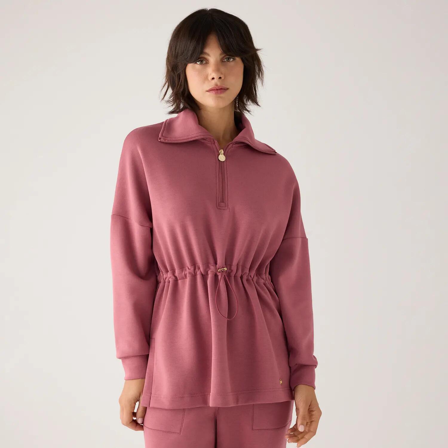 Sweat-shirt long en polaire avec fermeture éclair et taille ajustable, rose 2/7