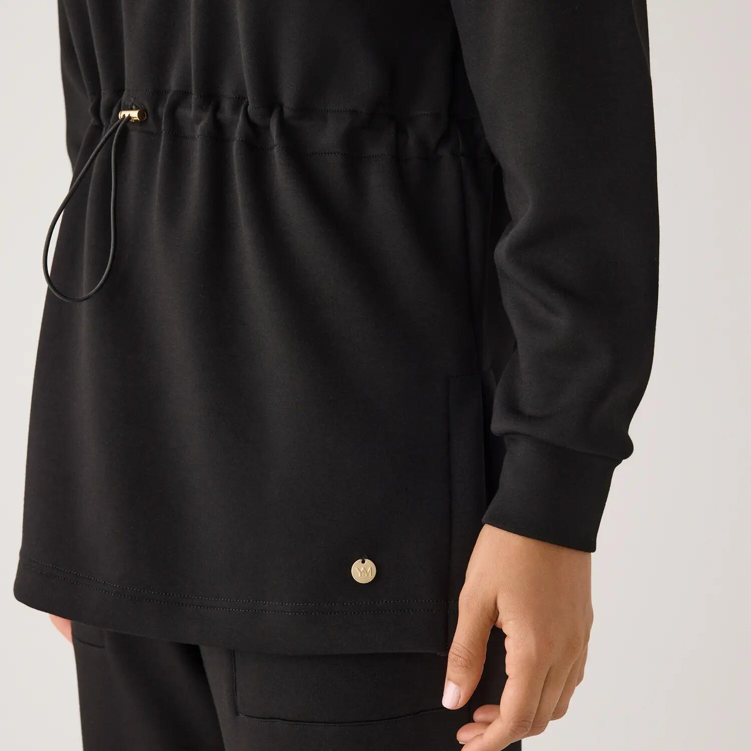 Sudadera larga afelpada con cremallera y cintura ajustable negra 7/7
