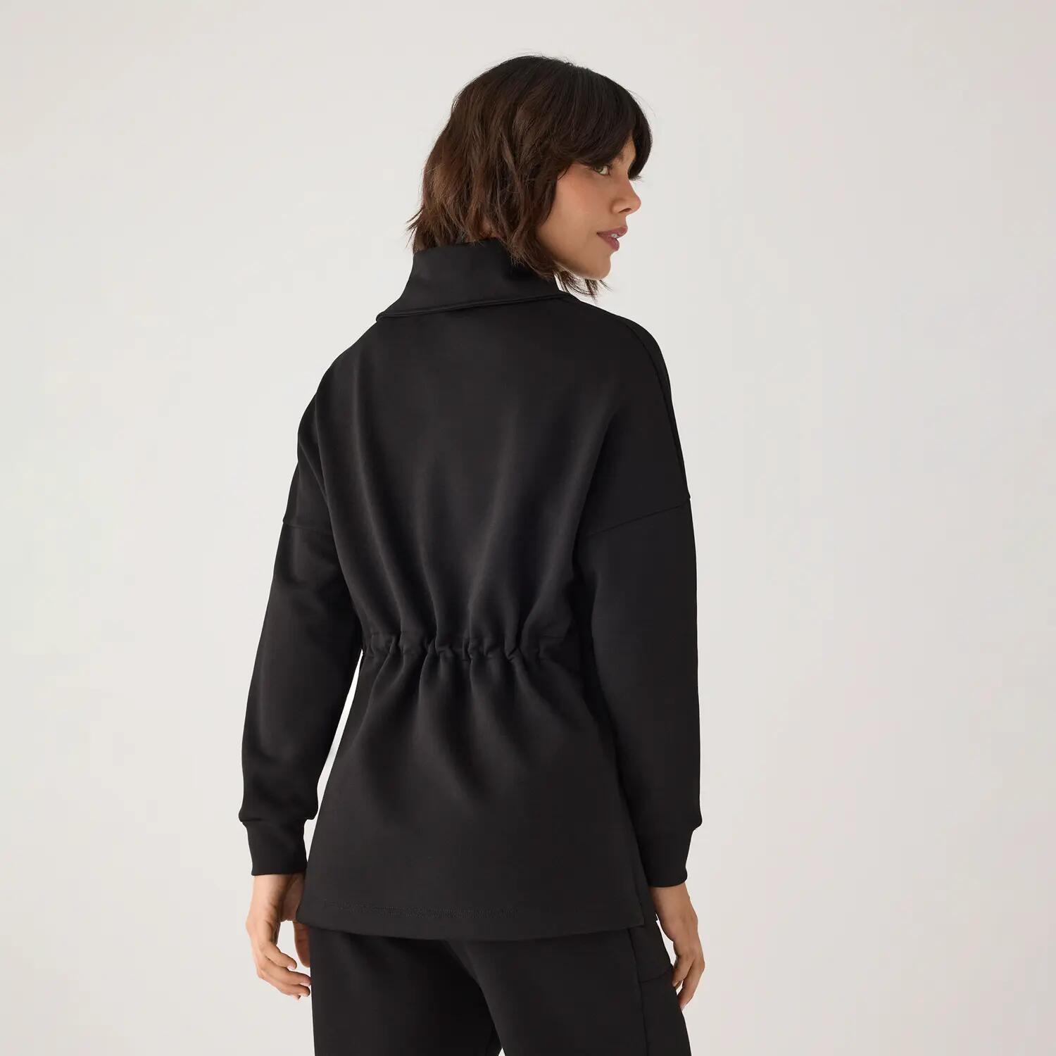 Sudadera larga afelpada con cremallera y cintura ajustable negra 4/7