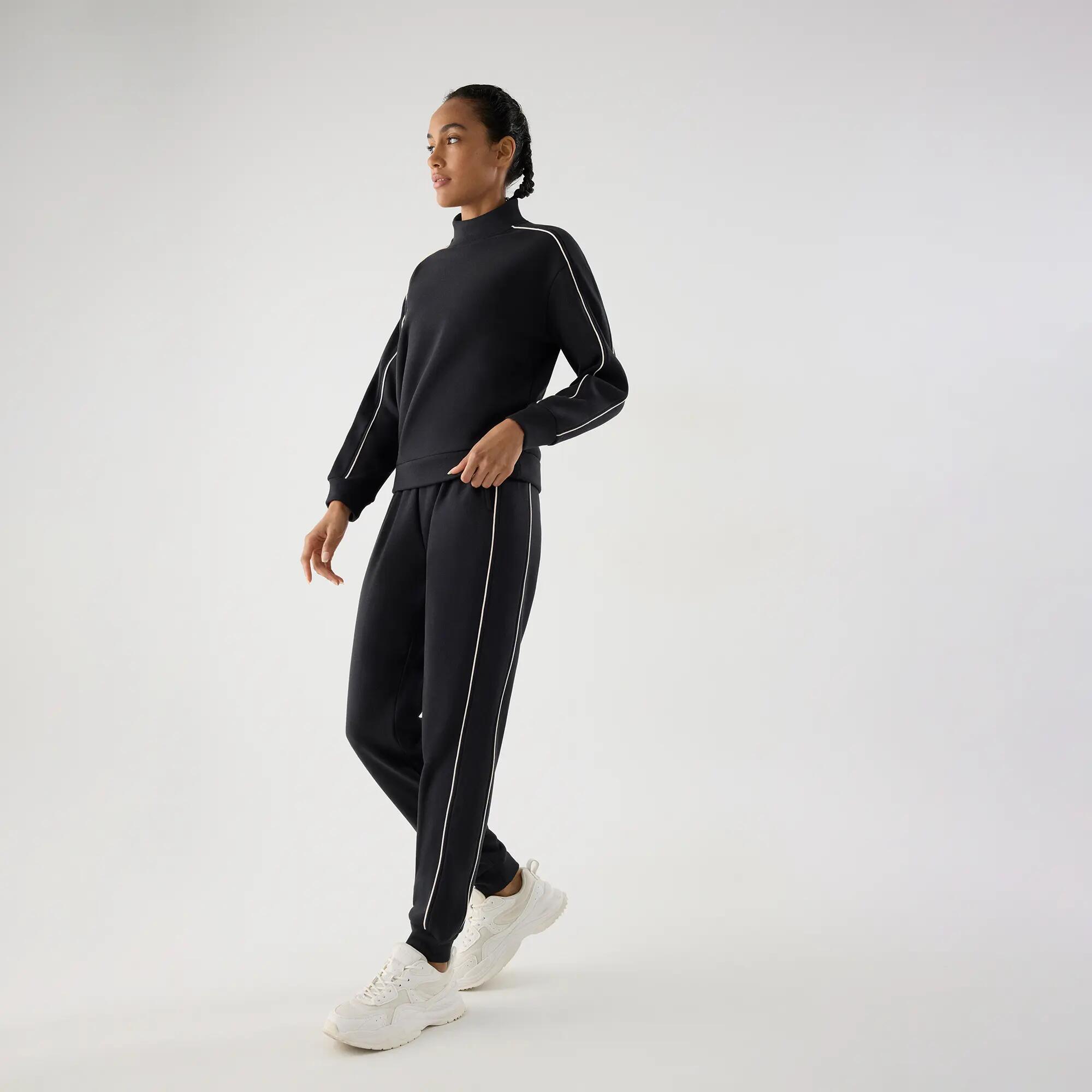 Sweat sport femme gris anthracite col montant et rayures contrastées 5/5