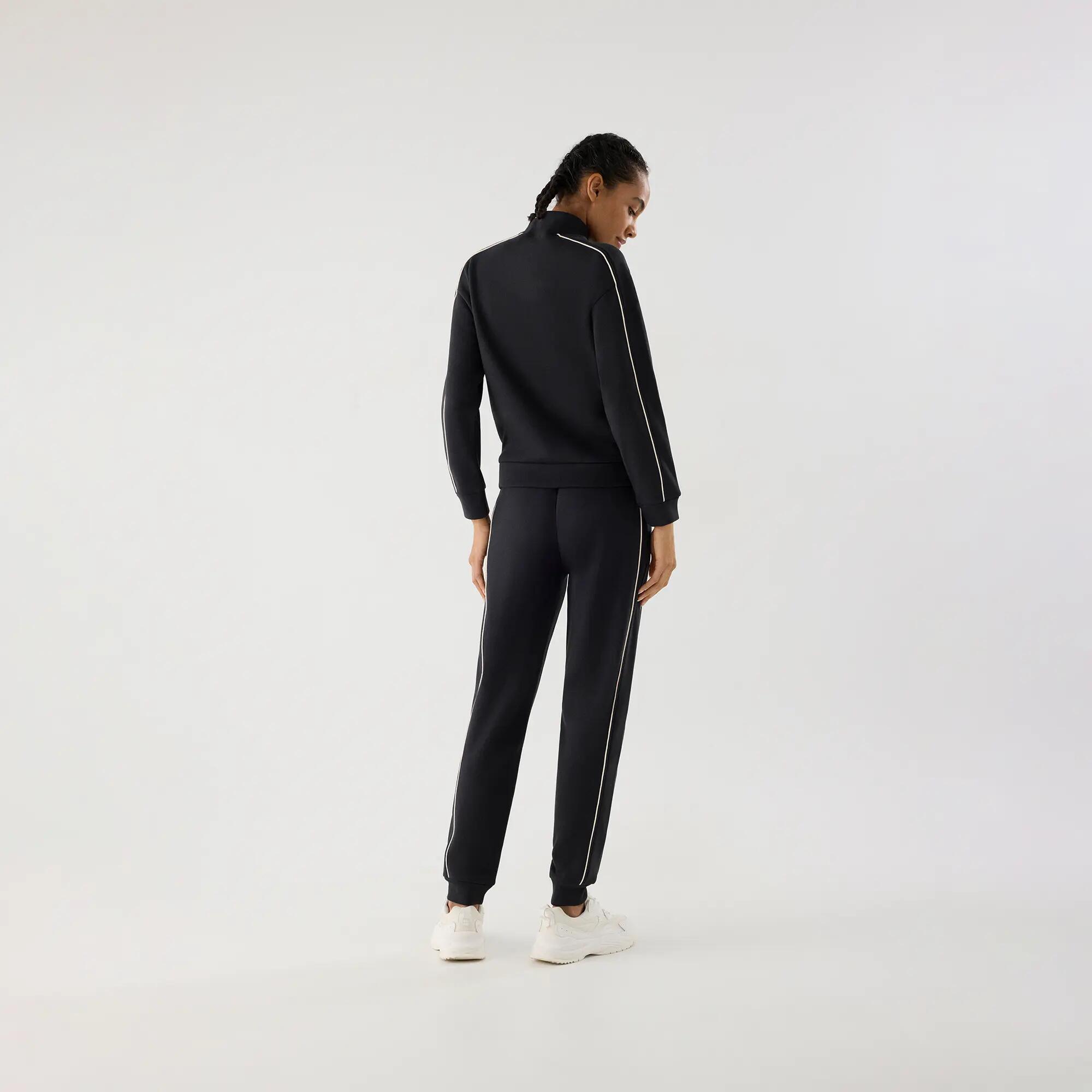 Sweat sport femme gris anthracite col montant et rayures contrastées 4/5