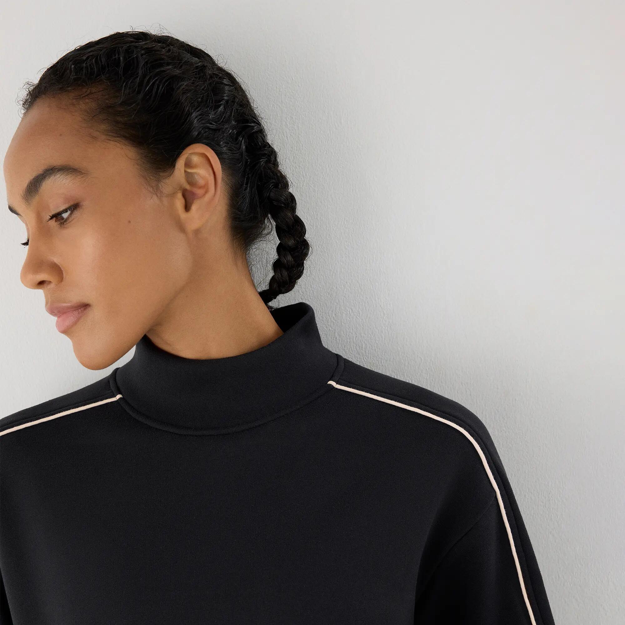 Sweat sport femme gris anthracite col montant et rayures contrastées 3/5