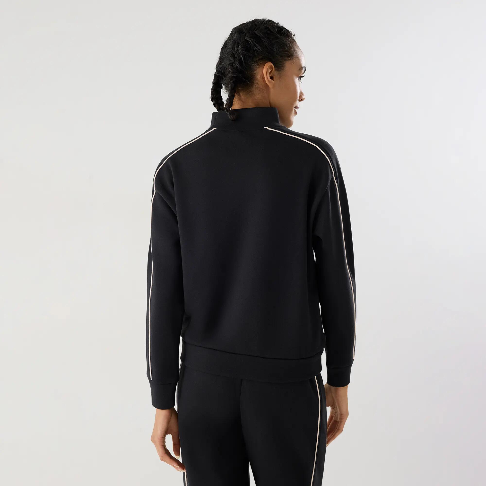 Sweat sport femme gris anthracite col montant et rayures contrastées 2/5
