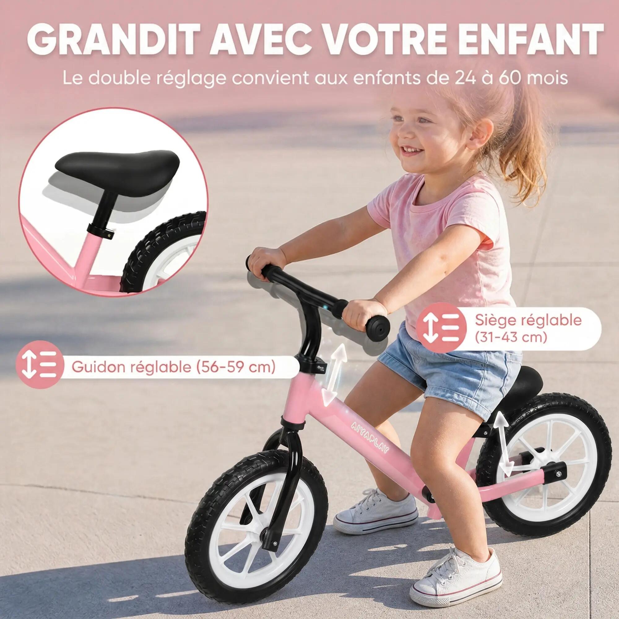 Draisienne enfant LED siège guidon réglables rose 5/5
