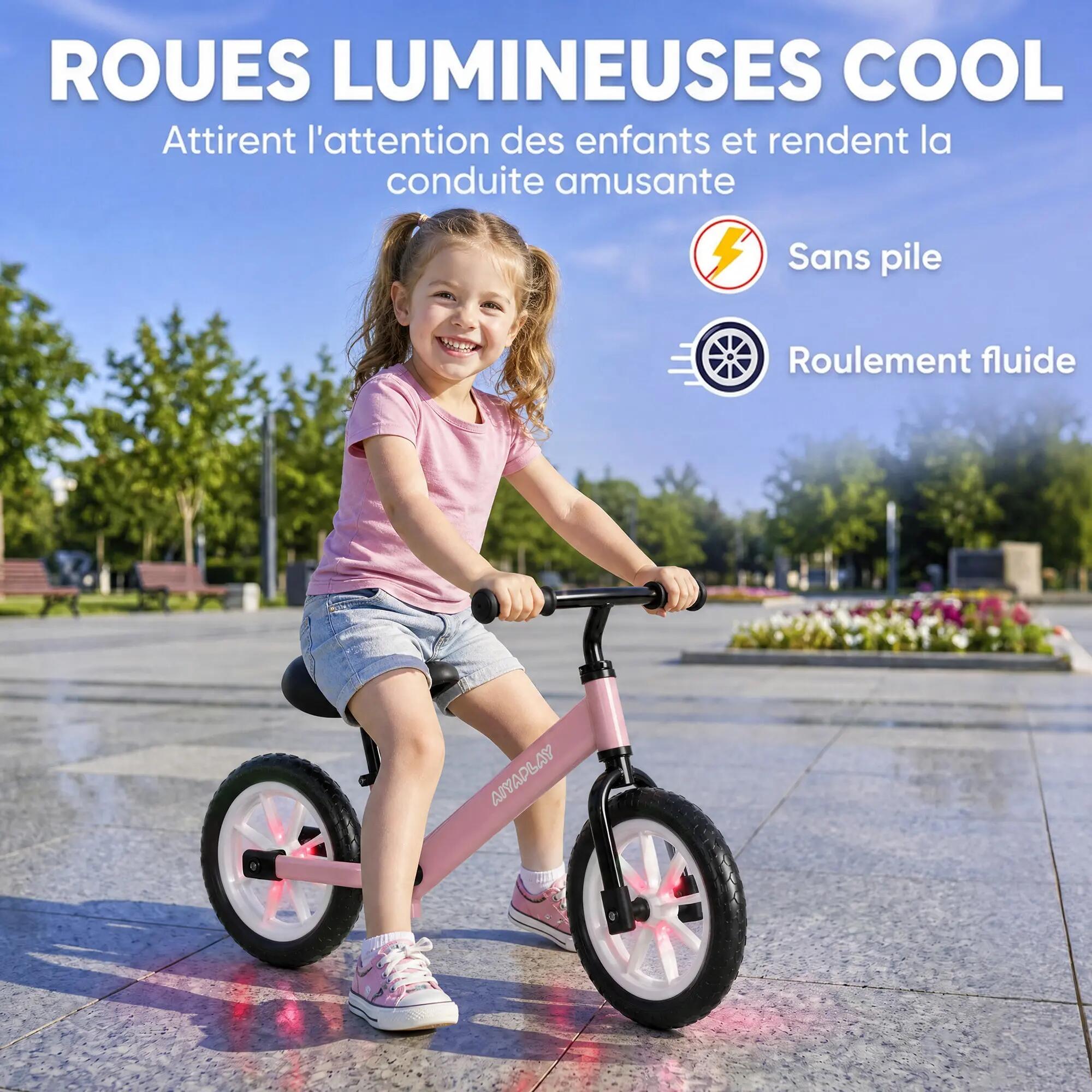 Draisienne enfant LED siège guidon réglables rose 4/5