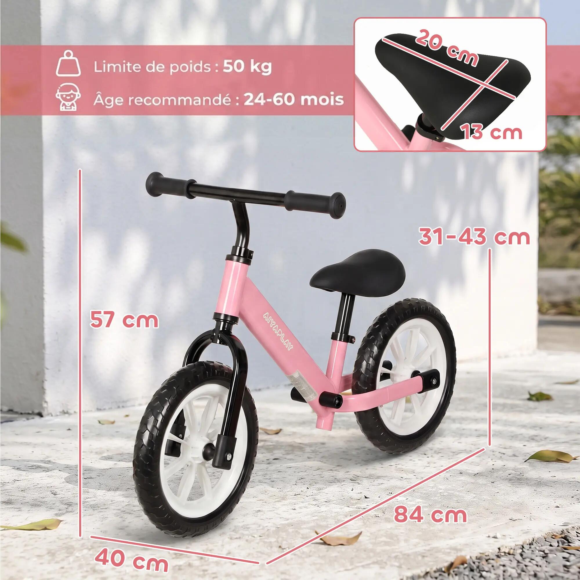 Draisienne enfant LED siège guidon réglables rose 3/5