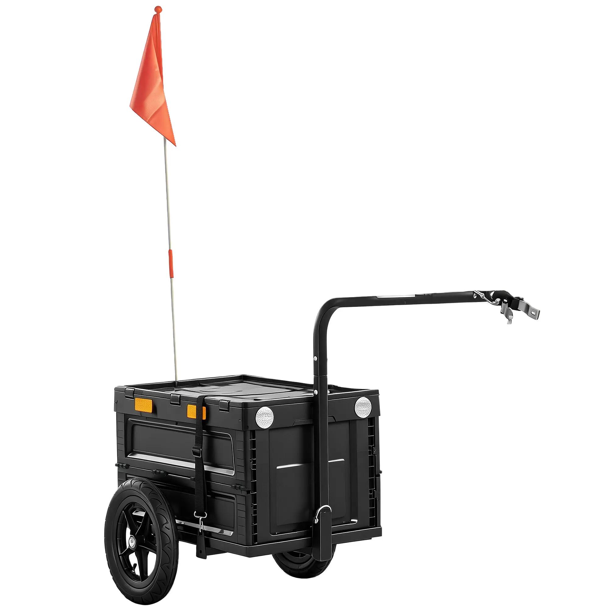 Remorque vélo cargo pliable caisse plastique 65L noir 1/5