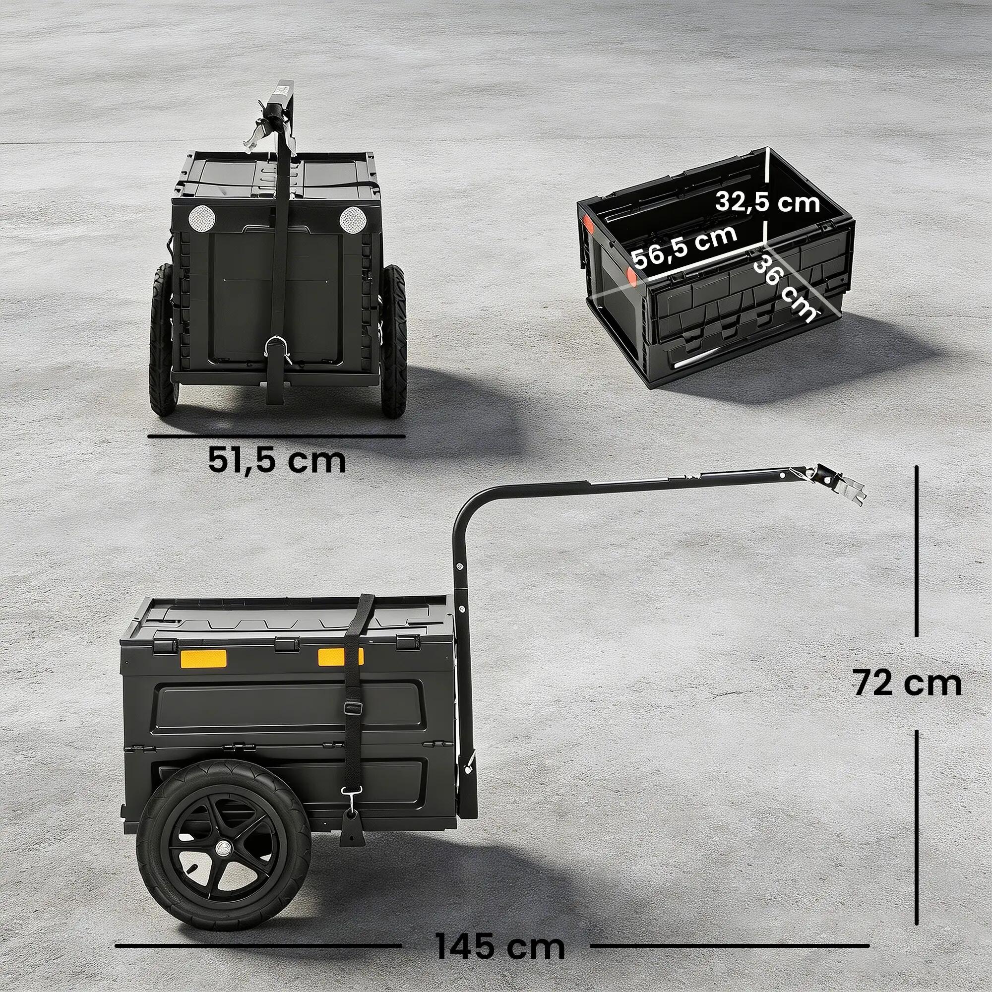 Remorque vélo cargo pliable caisse plastique 65L noir 3/5