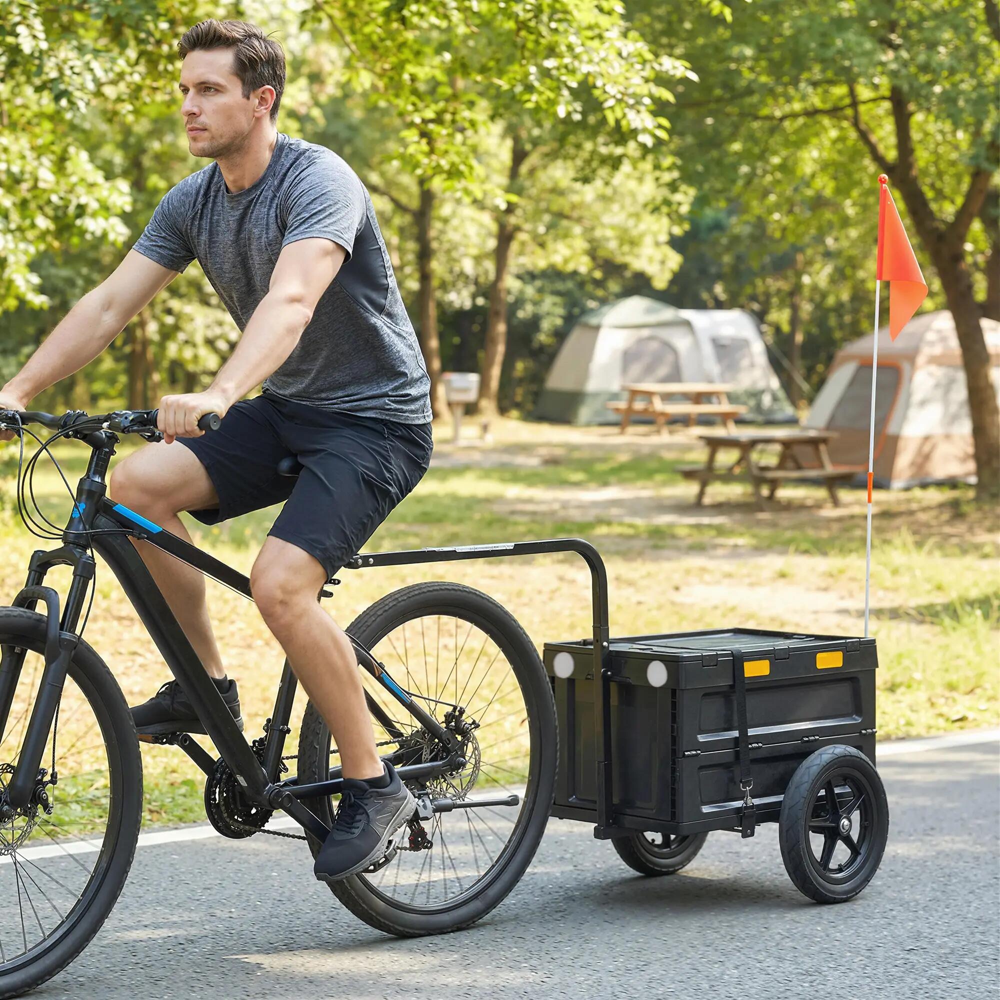 Remorque vélo cargo pliable caisse plastique 65L noir 2/5