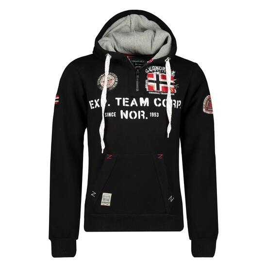 Herren Sweatshirt Wandern, Kapuze, Reißverschluss, rot/schwarz