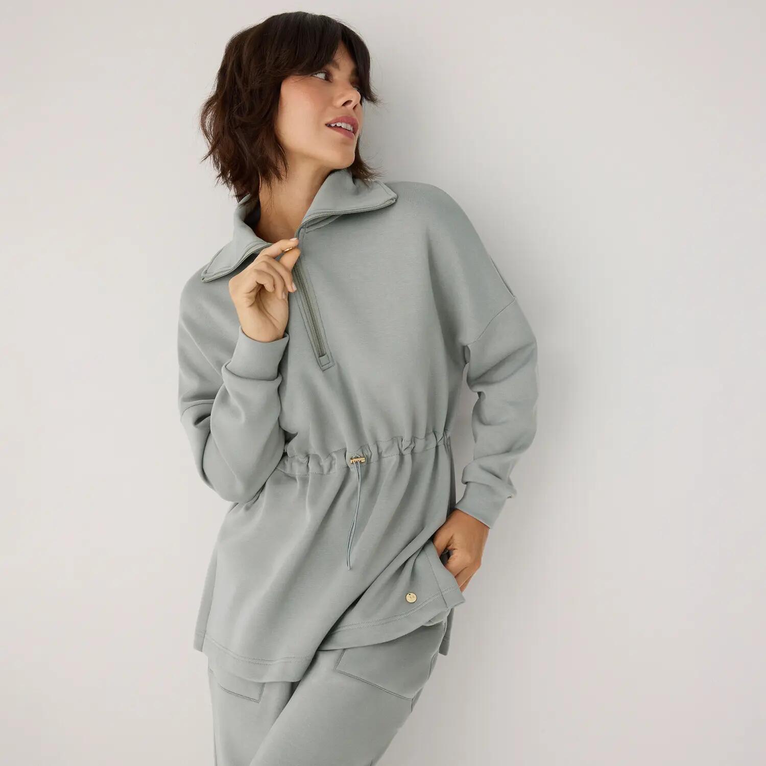 Sudadera larga afelpada con cremallera y cintura ajustable azul 7/7