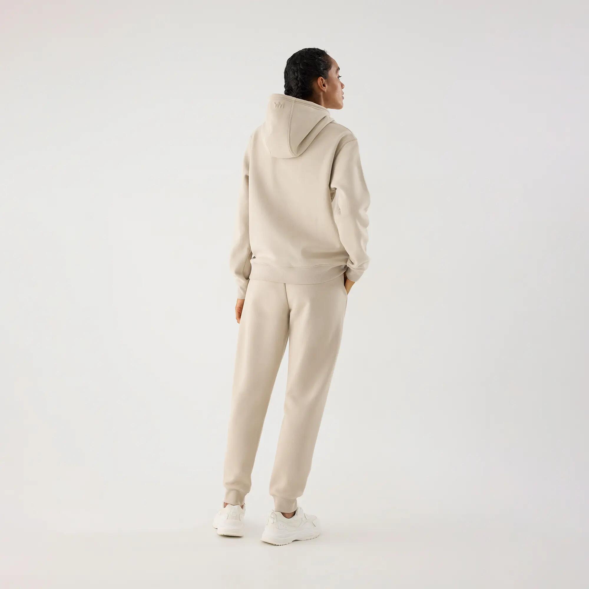 Sweat à capuche sport femme beige molletonné 5/6