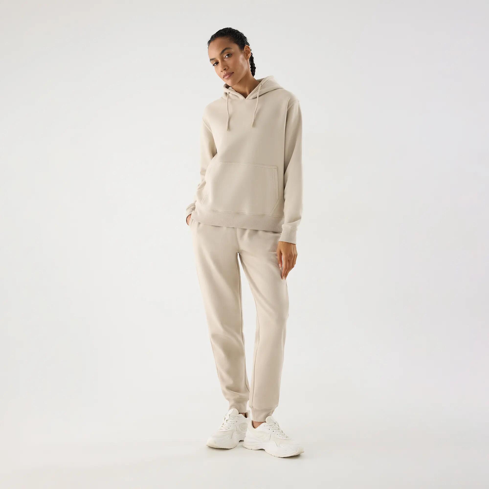 Sweat à capuche sport femme beige molletonné 4/6