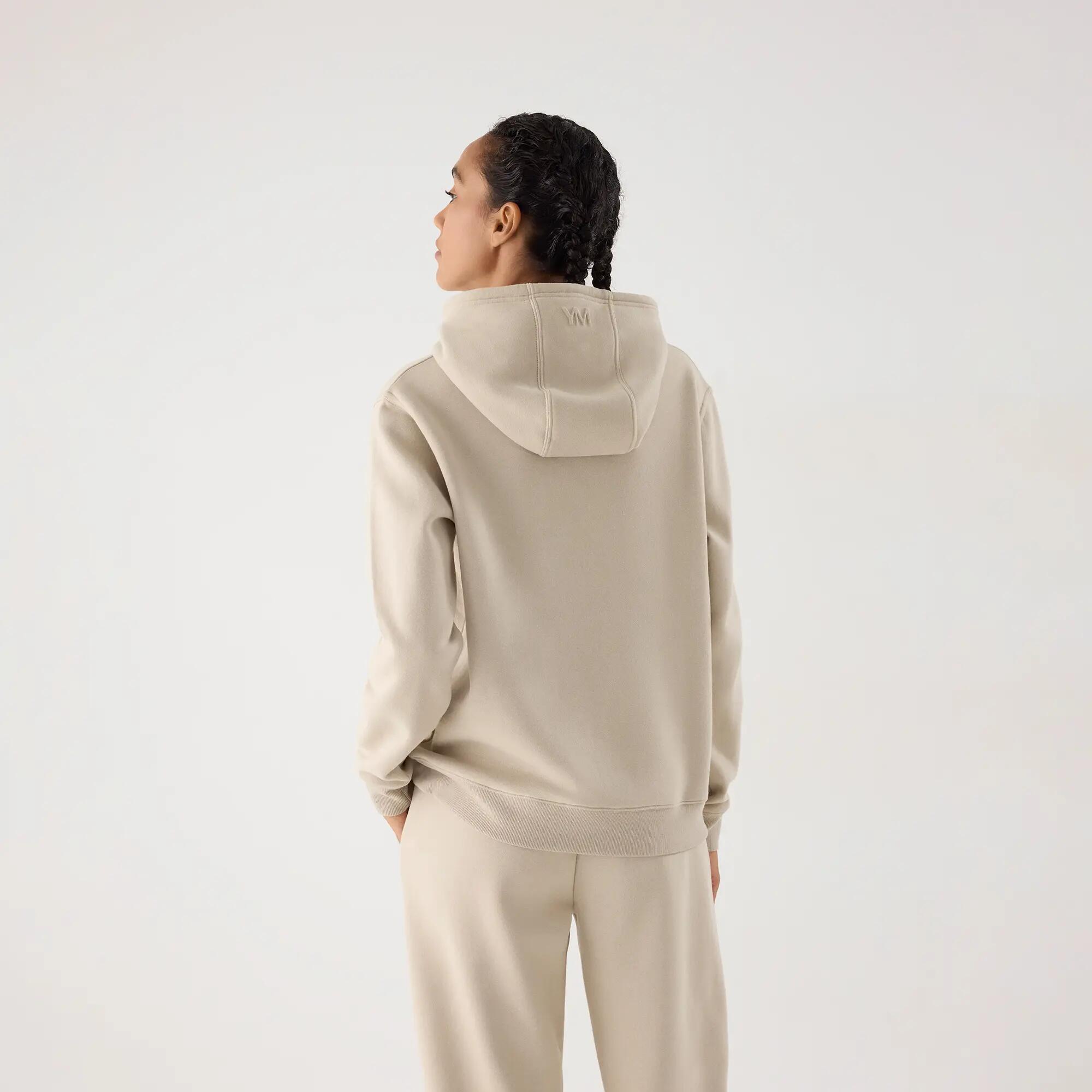 Sweat à capuche sport femme beige molletonné 2/6