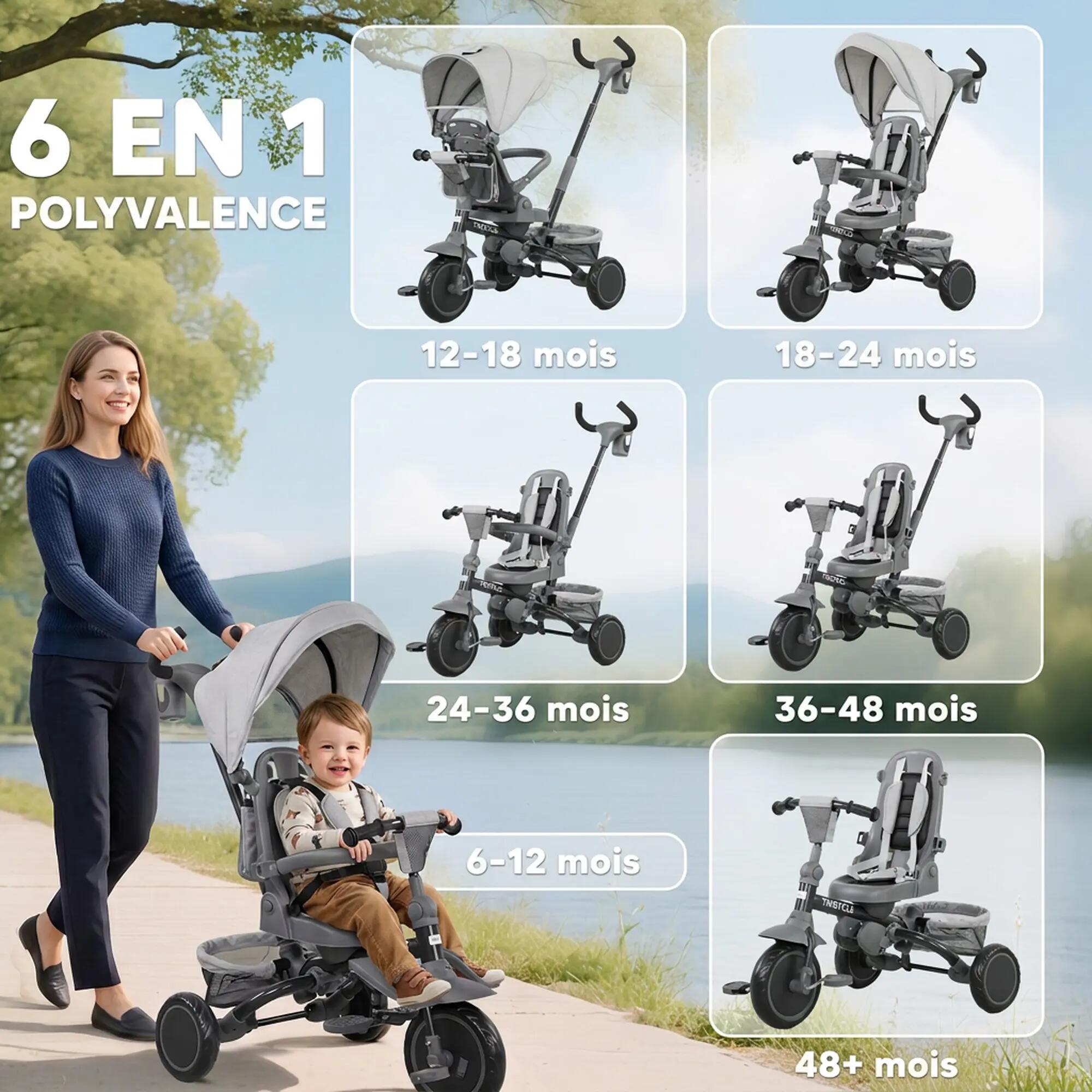 Tricycle évolutif pliable réglable 6 en 1 2/5