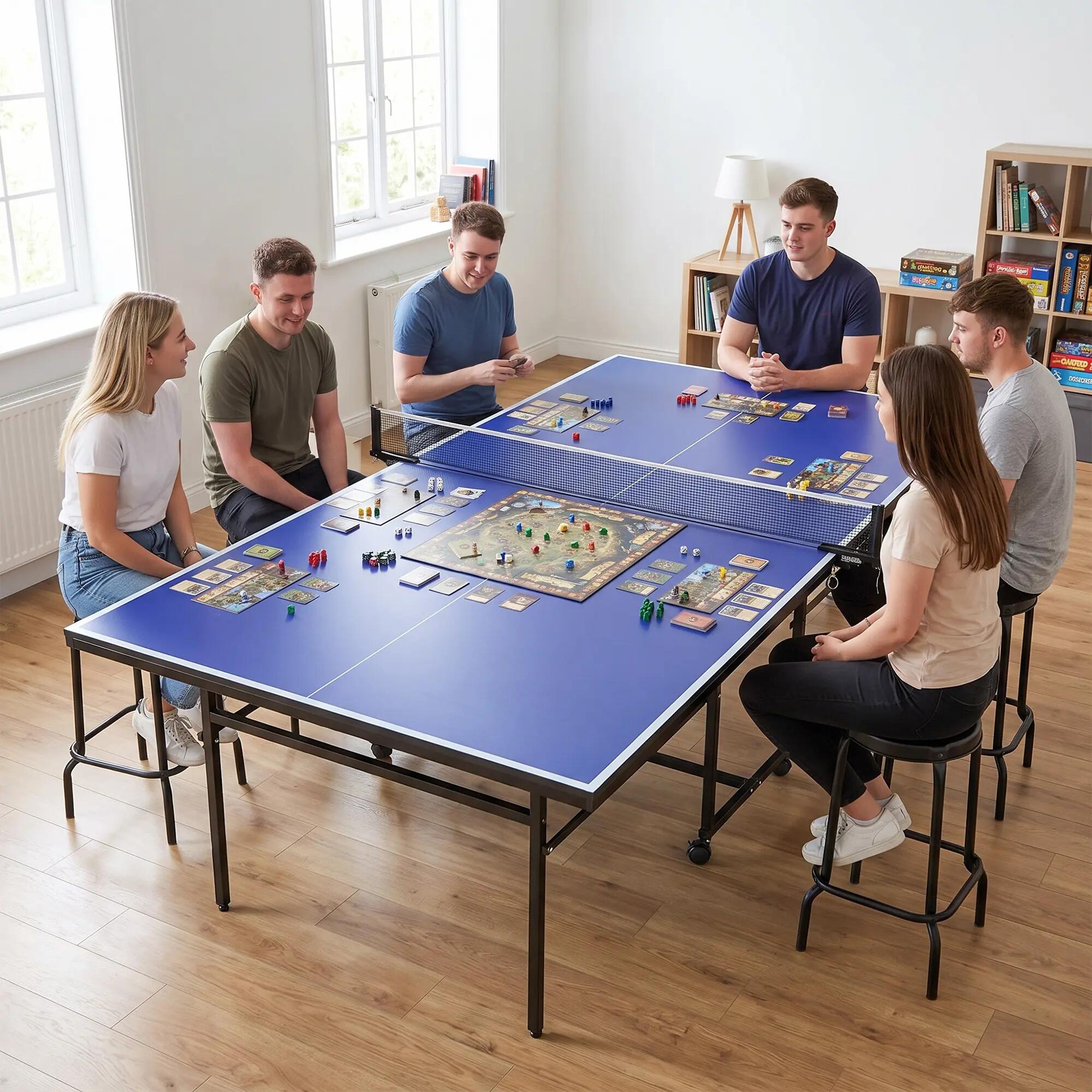 Table de ping-pong pliable compacte avec 4 roulettes bleu 5/5