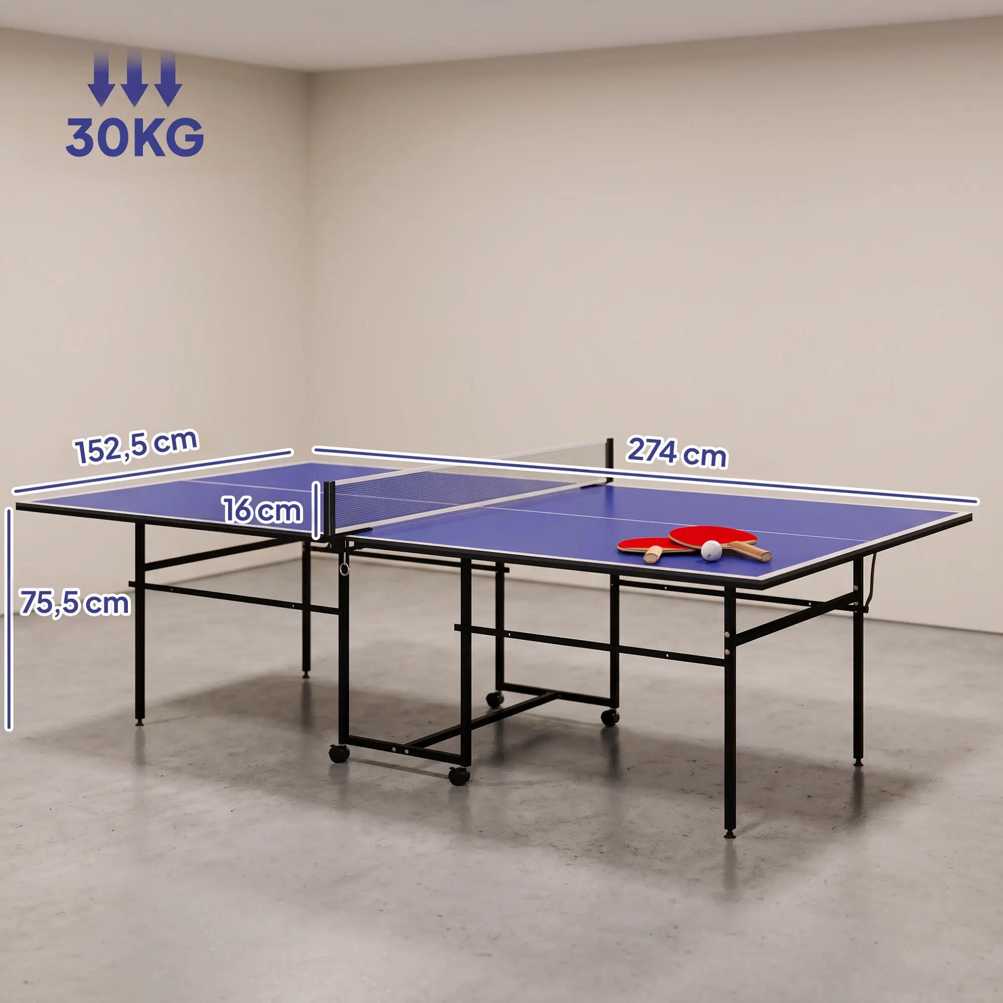 Table de ping-pong pliable compacte avec 4 roulettes bleu 3/5
