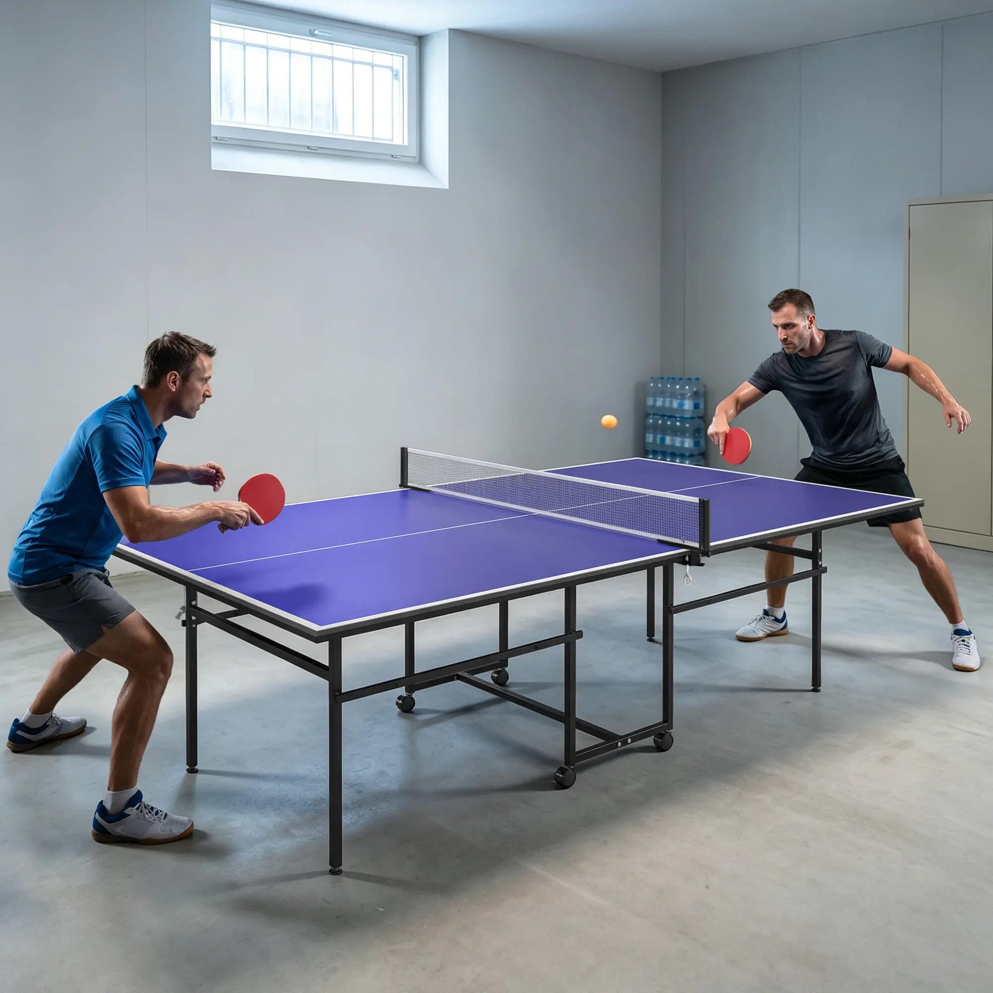 Mesa de Ping Pong Dobrável SPORTNOW 274x152.5x75.5 cm Azul com 4 Rodas 2/7