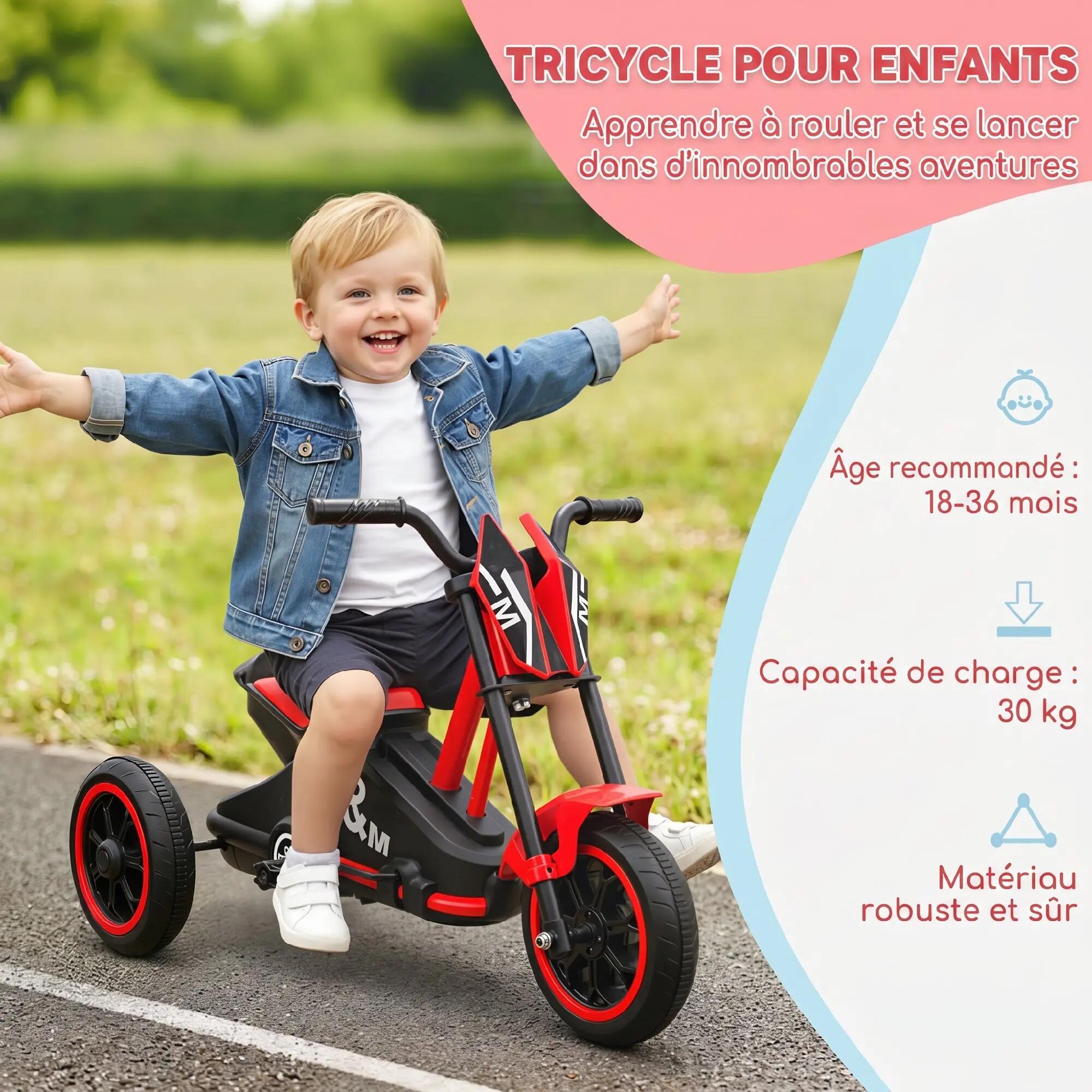Tricycle enfant moto roues dia. 21,5 cm rouge noir 5/5