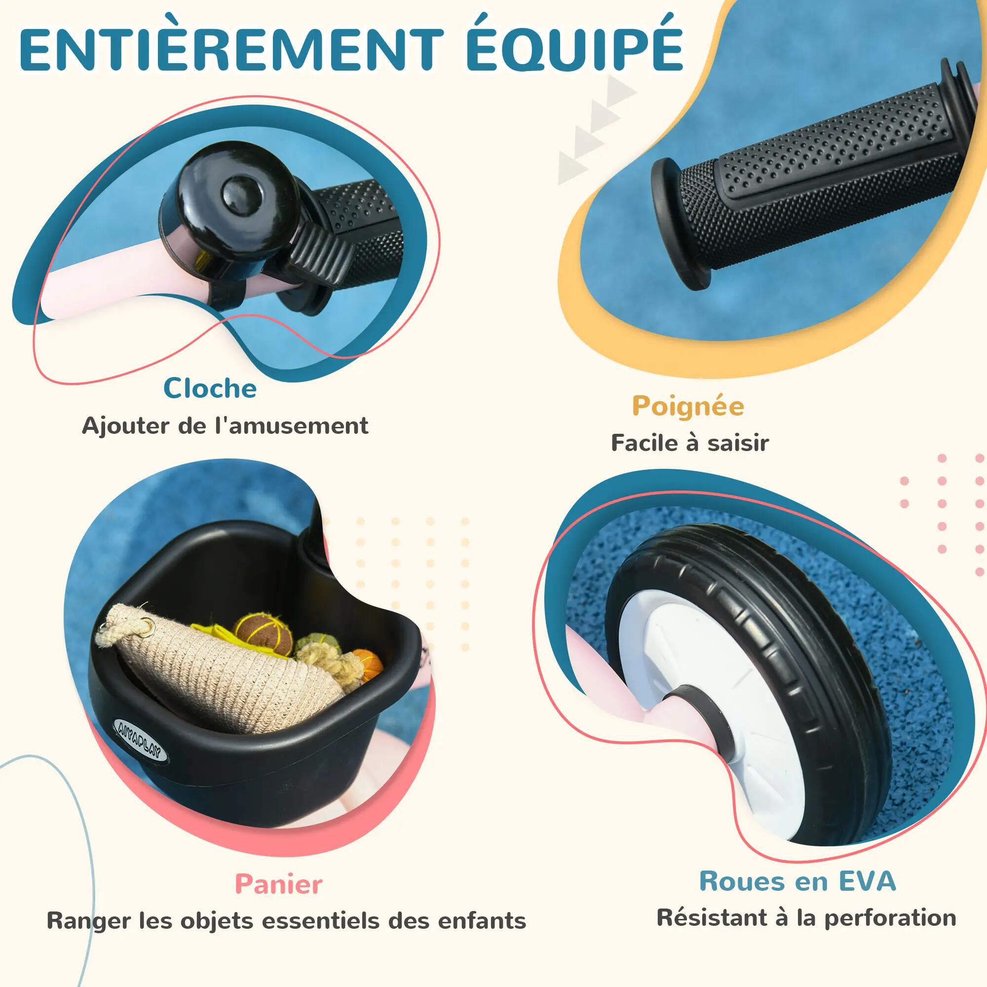 Tricycle enfant multi-équipé siège réglable métal 4/5