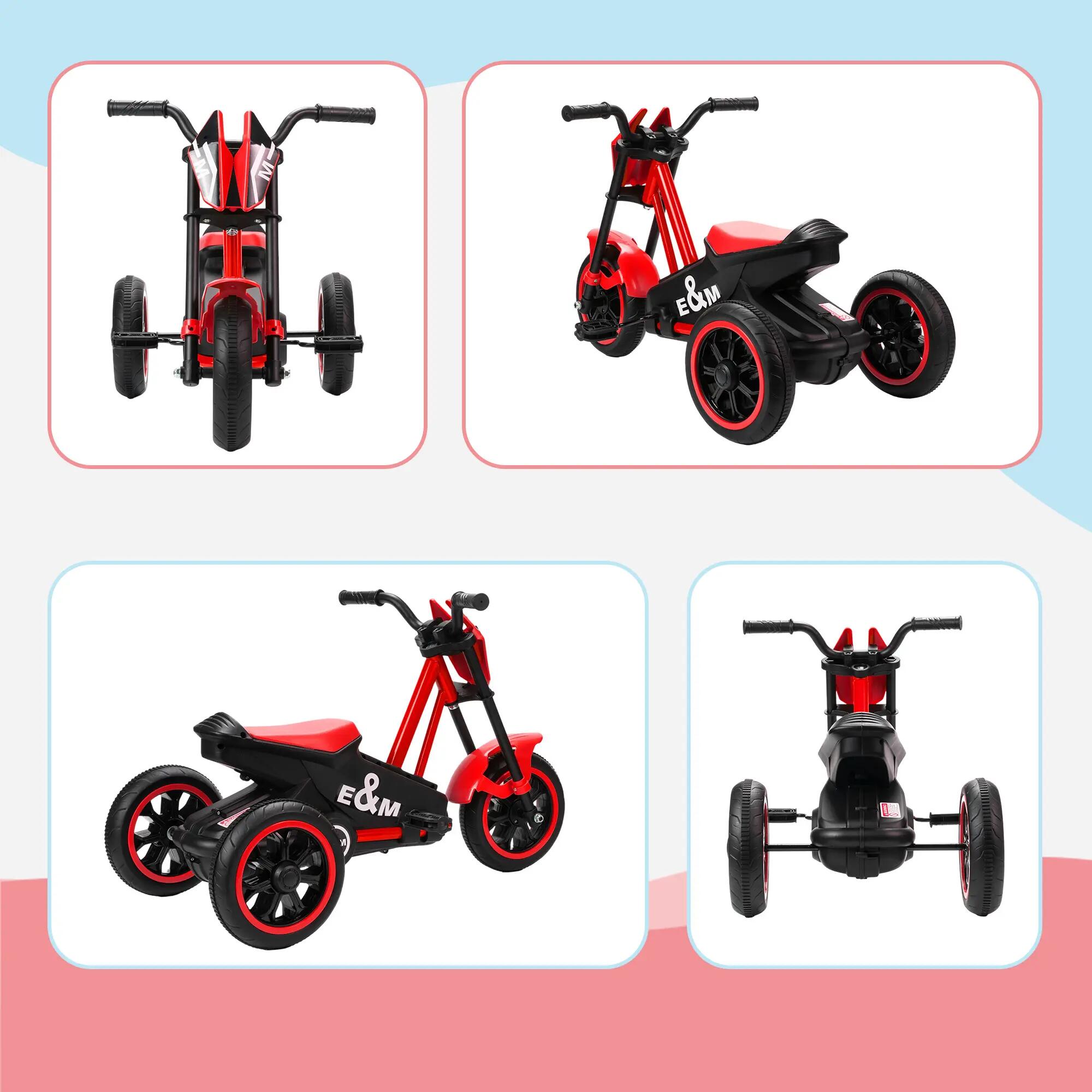 Tricycle enfant moto roues dia. 21,5 cm rouge noir 4/5