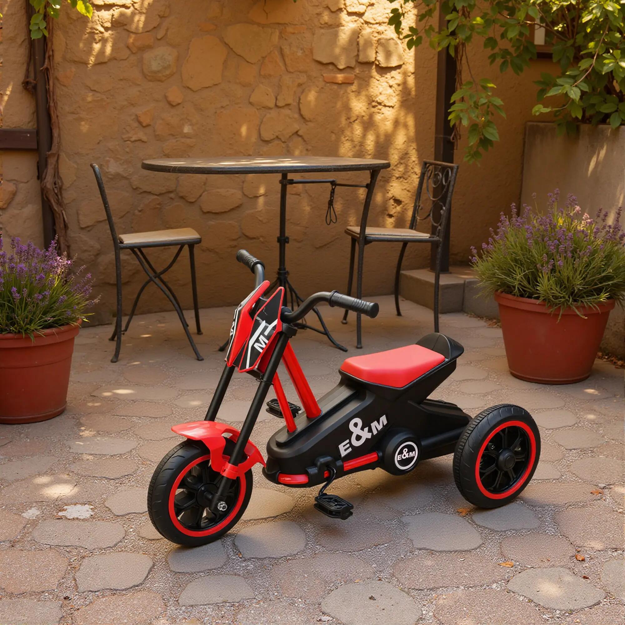 Tricycle enfant moto roues dia. 21,5 cm rouge noir 2/5