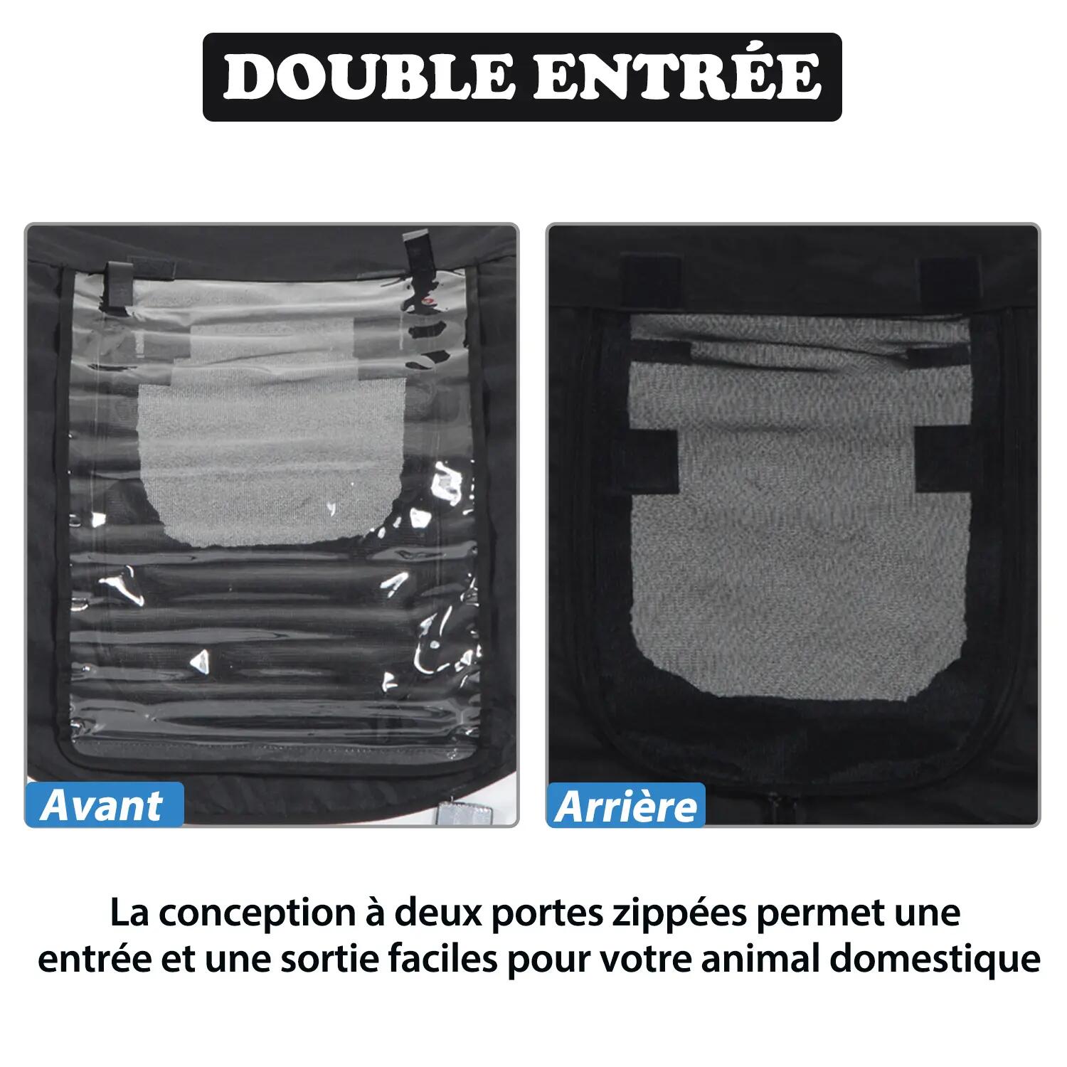 Remorque velo pour chien animaux avec drapeau et 8 reflecteurs blanc et noir 5/5