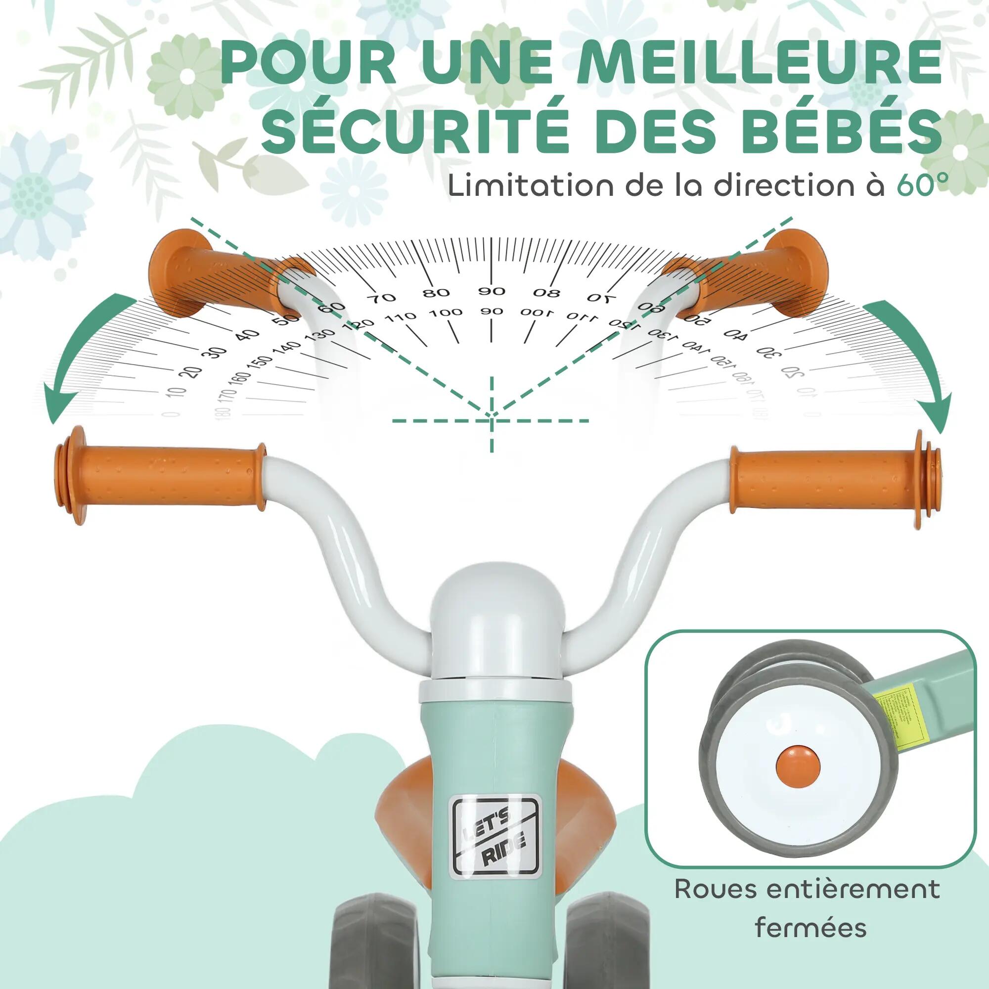 Draisienne 3 roues enfant 12-36 mois pneu EVA silencieux grande selle 5/5