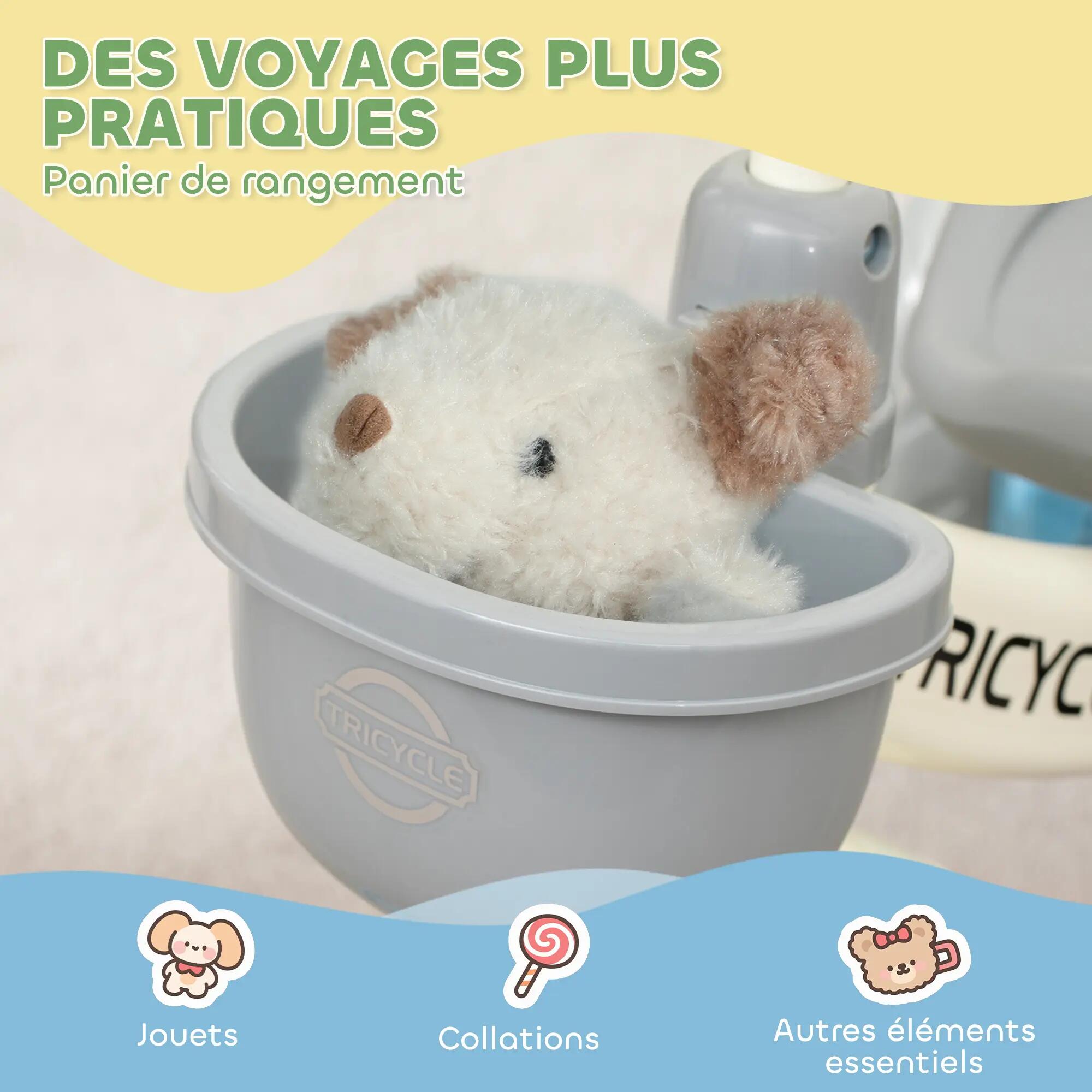 Tricycle enfant multi-équipé métal bleu blanc gris 5/5