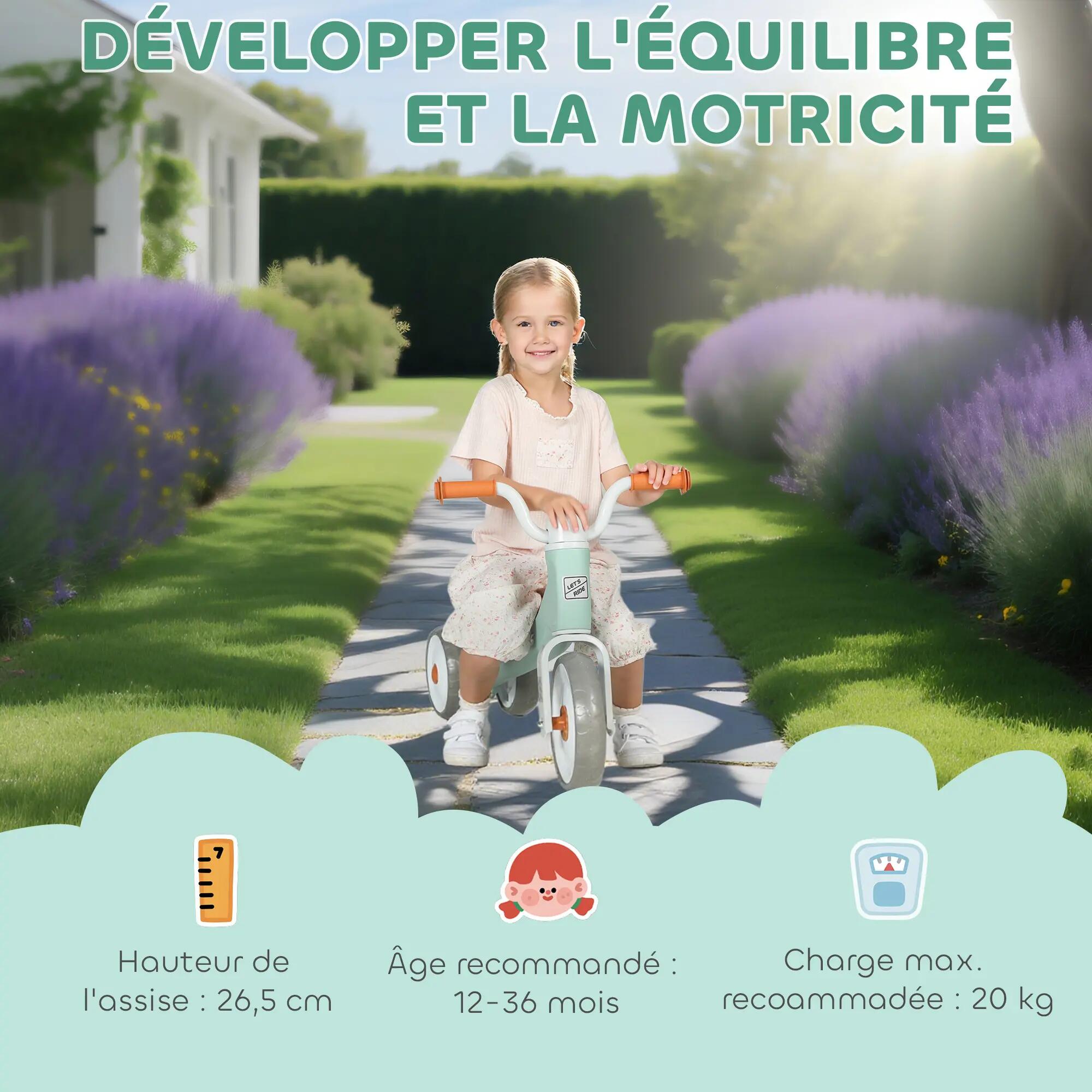 Draisienne 3 roues enfant 12-36 mois pneu EVA silencieux grande selle 4/5