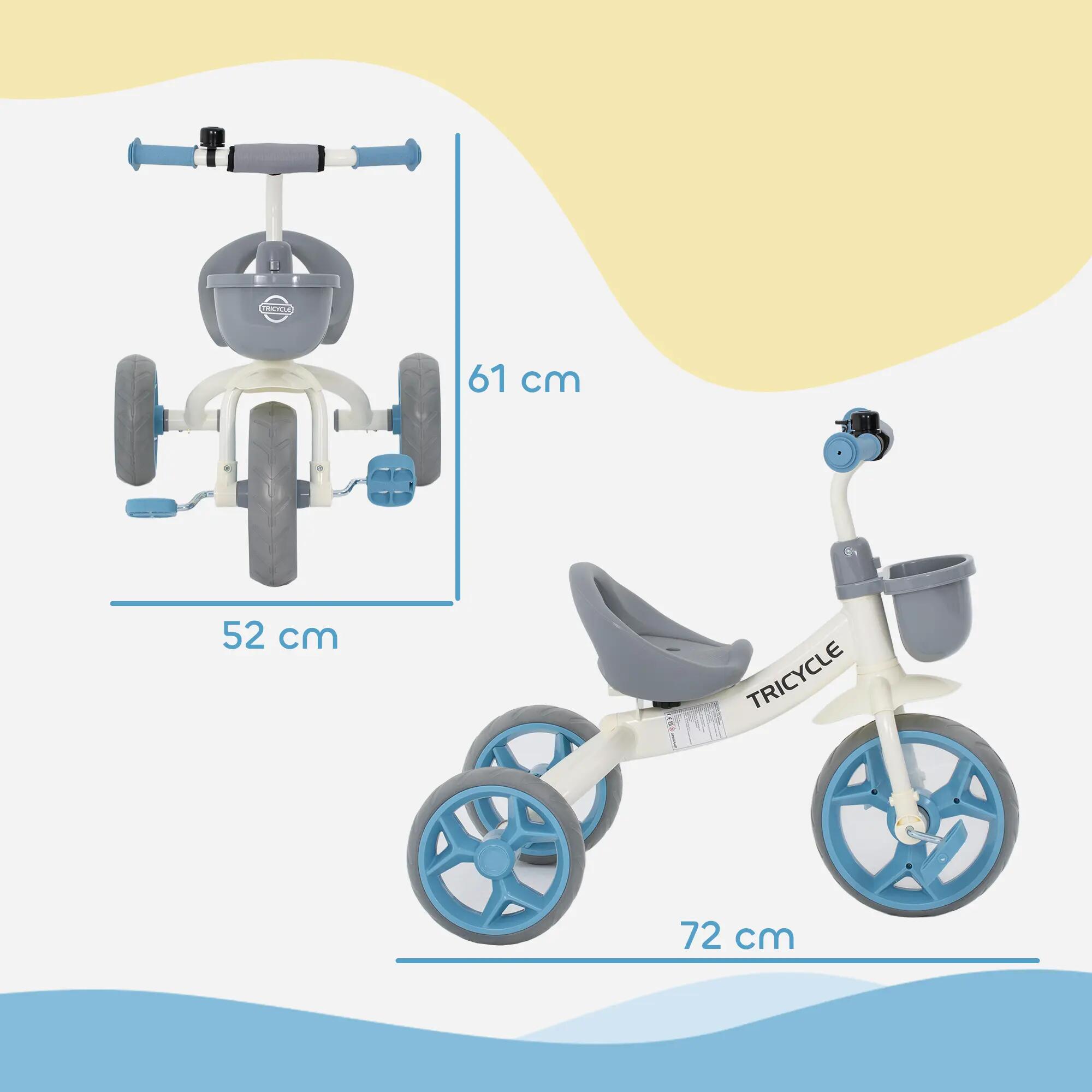 Tricycle enfant multi-équipé métal bleu blanc gris 3/5