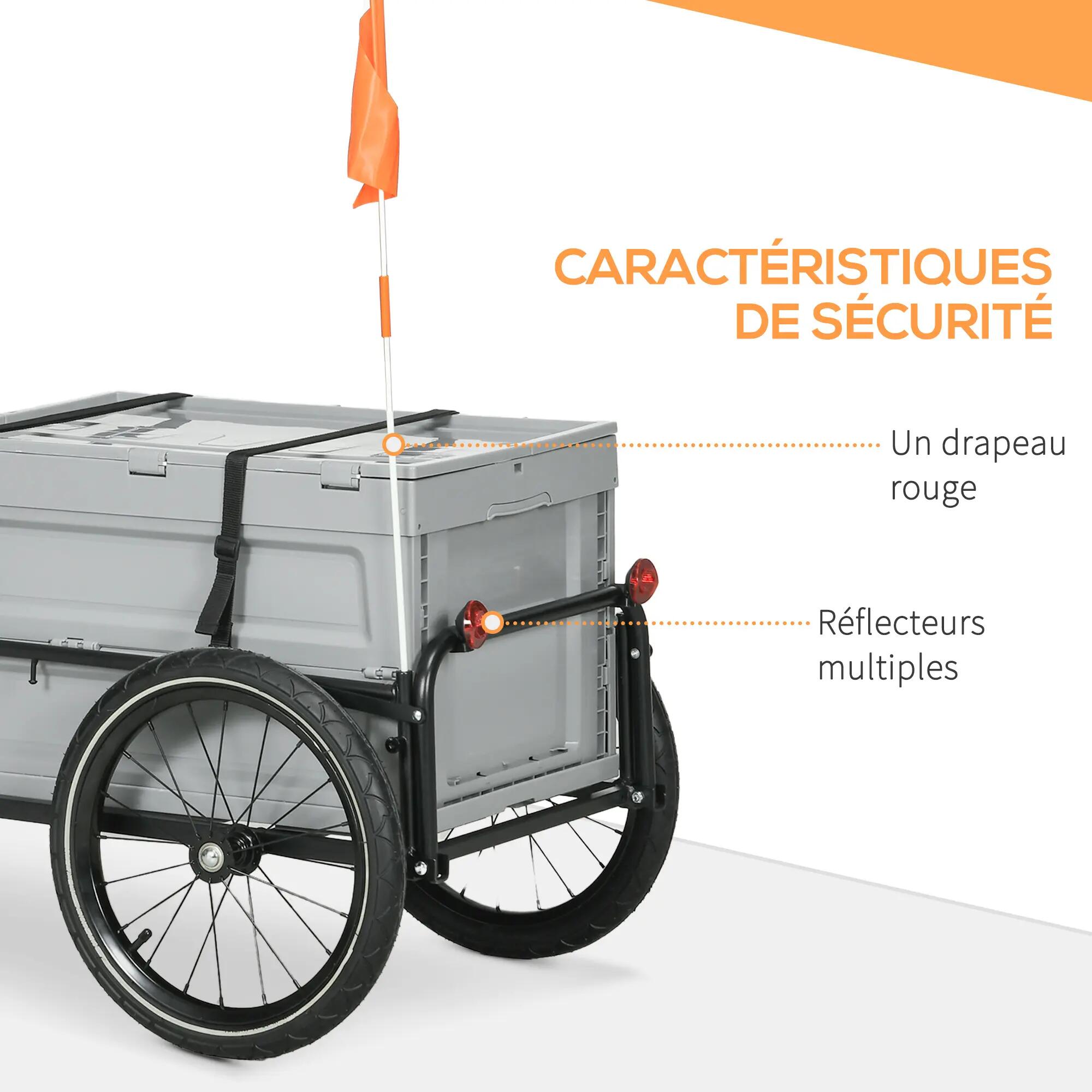 Remorque chariot à vélo avec coffre de rangement amovible pliable 65L 5/5