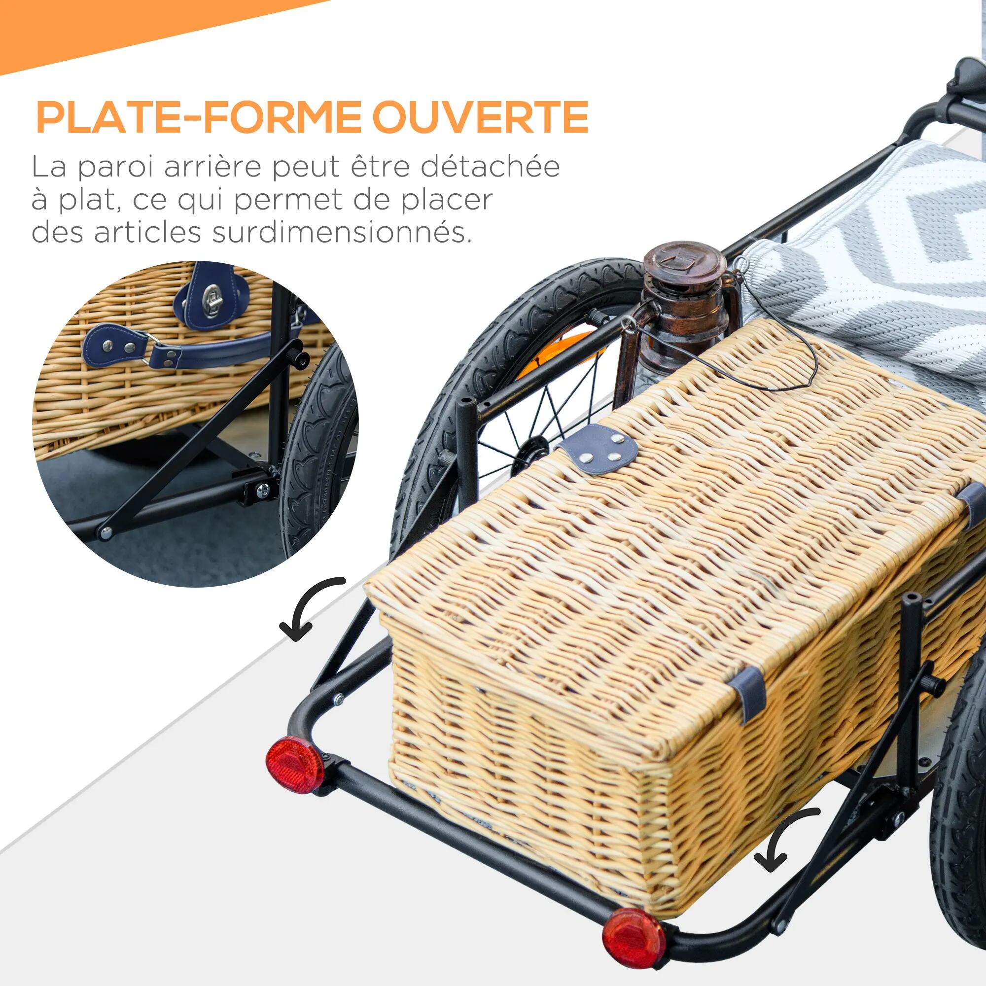 Remorque chariot à vélo avec coffre de rangement amovible pliable 65L 4/5