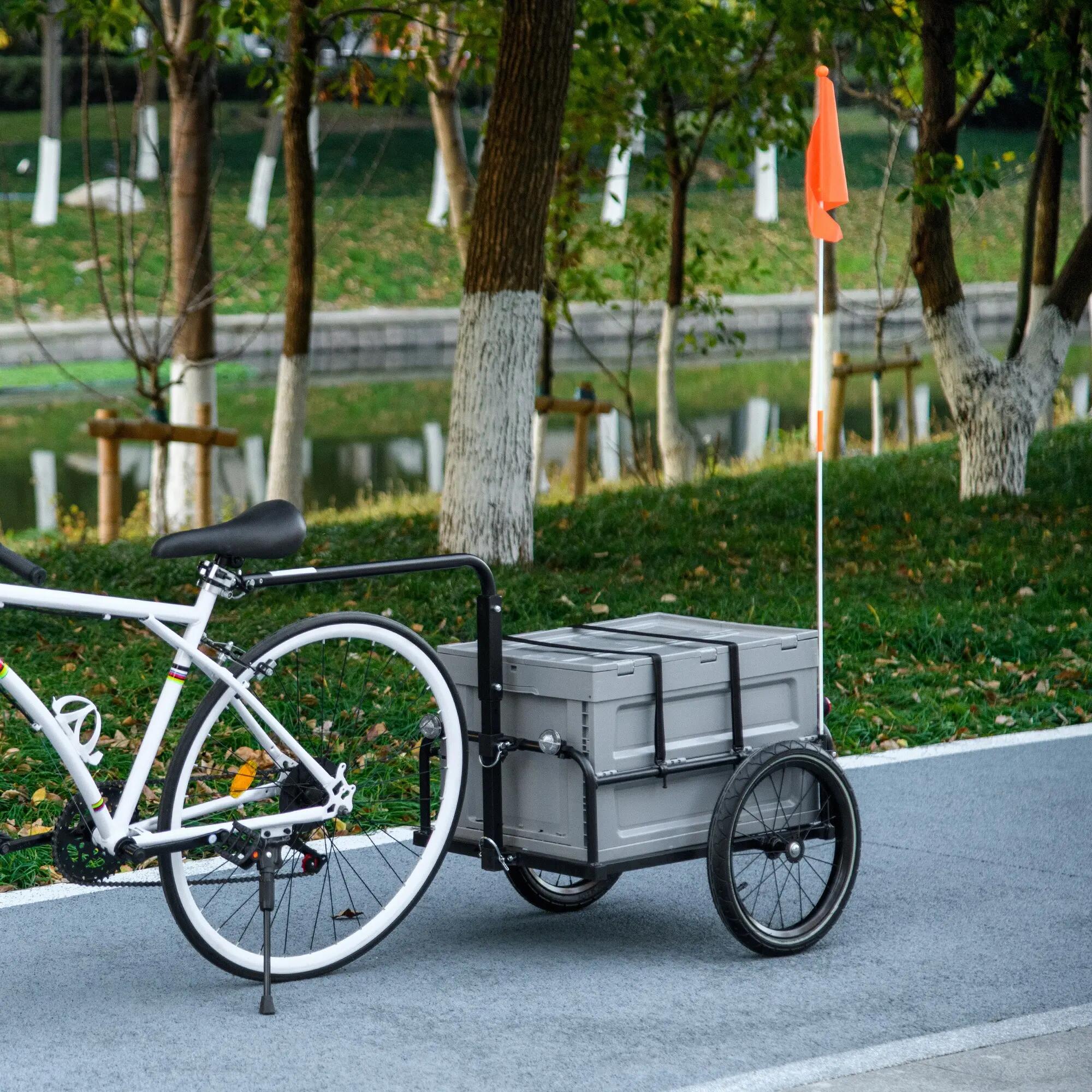 Remorque chariot à vélo avec coffre de rangement amovible pliable 65L 2/5