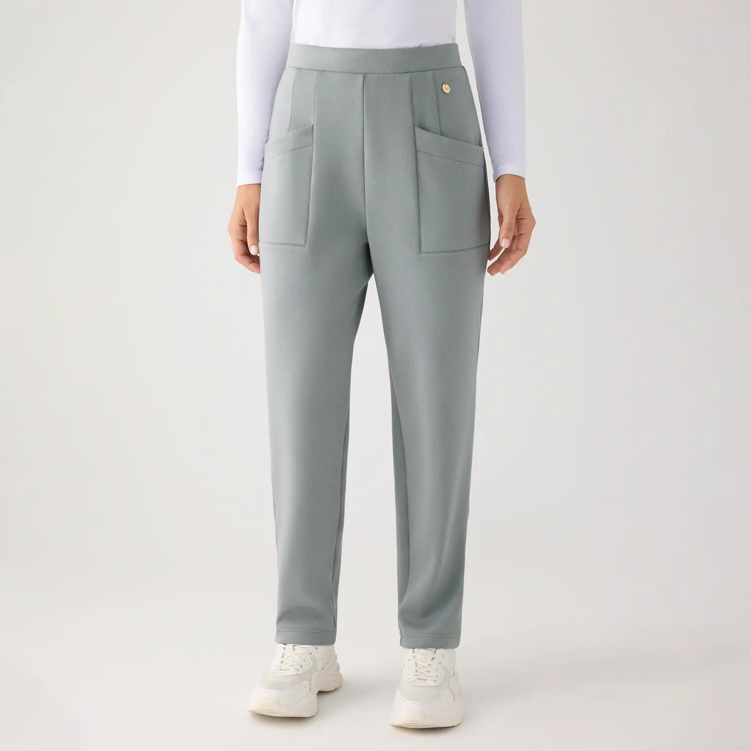 Pantalon en polaire slim taille haute avec poches, bleu 3/7