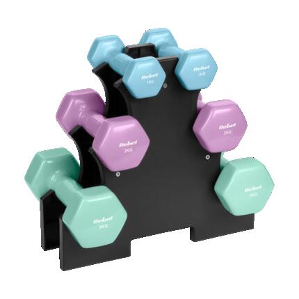 Hantelki żeliwne winylowe HEX zestaw 7 kg stojak 2 x 0.5kg-1kg-2kg Rebel